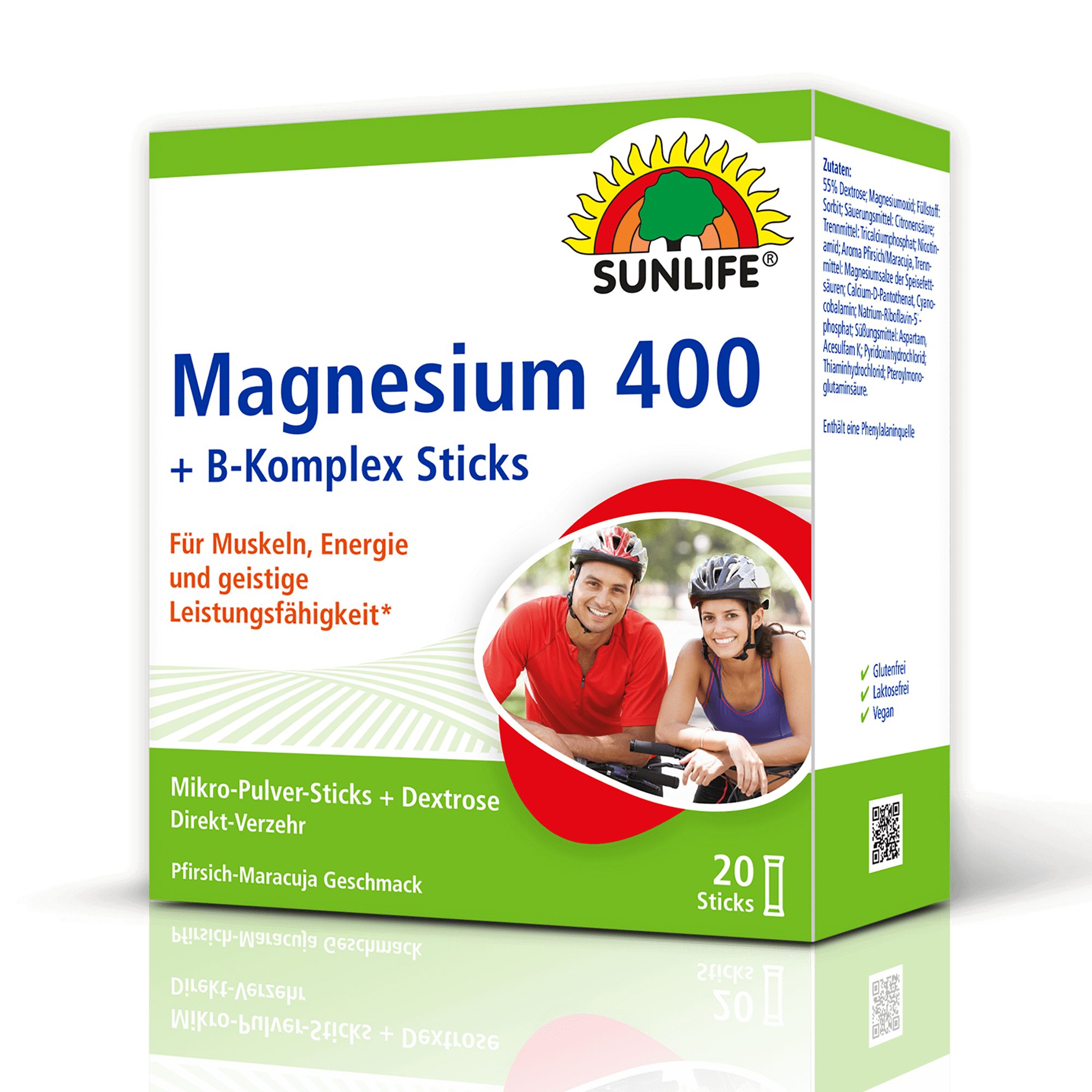 SUNLIFE SUNLIFE® Magnesium 400 B-Komplex Sticks Pfirsich-Maracuja Muskeln 1 x täglich den Inhalt eines Sticks direkt auf die Zunge geben und langsam im Mund zergehen lassen