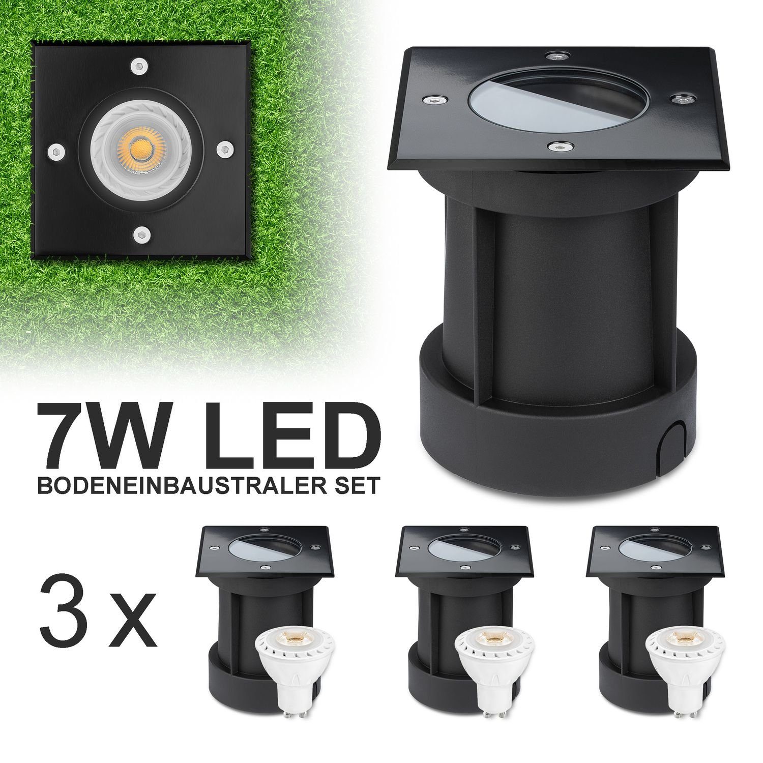 mit Schwarz LED GU10 vo Bodeneinbaustrahler 3er LED Markenstrahler LEDANDO LED Set Einbaustrahler