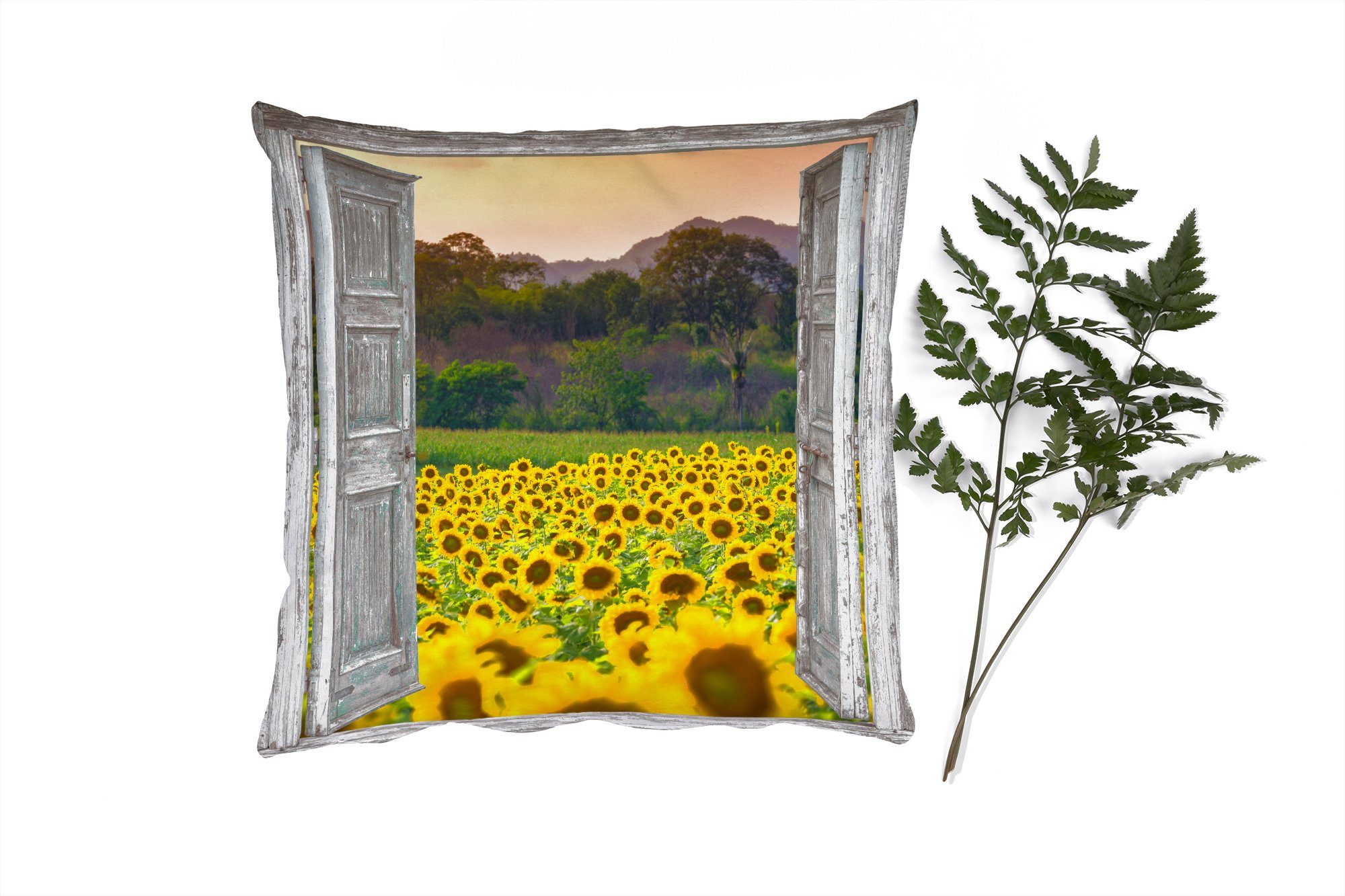 Sofakissen Füllung Dekokissen Ansicht, mit MuchoWow - Sonnenblume Schlafzimmer, Wohzimmer, Blumen Deko, - Zierkissen für - Abend