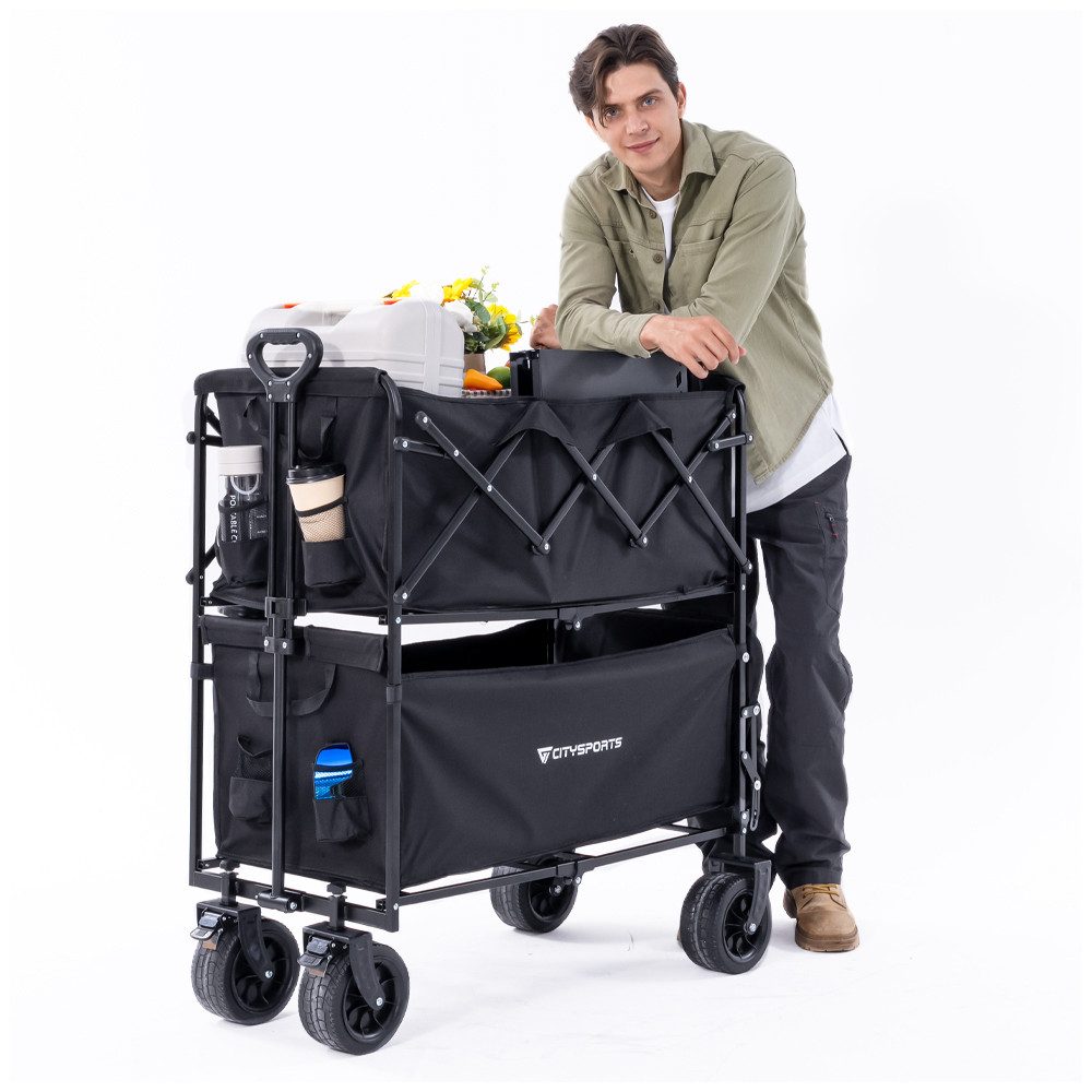 CITYSPORTS Bollerwagen Klappbarer All Terrain 100/150kg faltbar Handwagen für Camping, Strandkarren mit großer Kapazität, für Sport, Einkauf, Camping