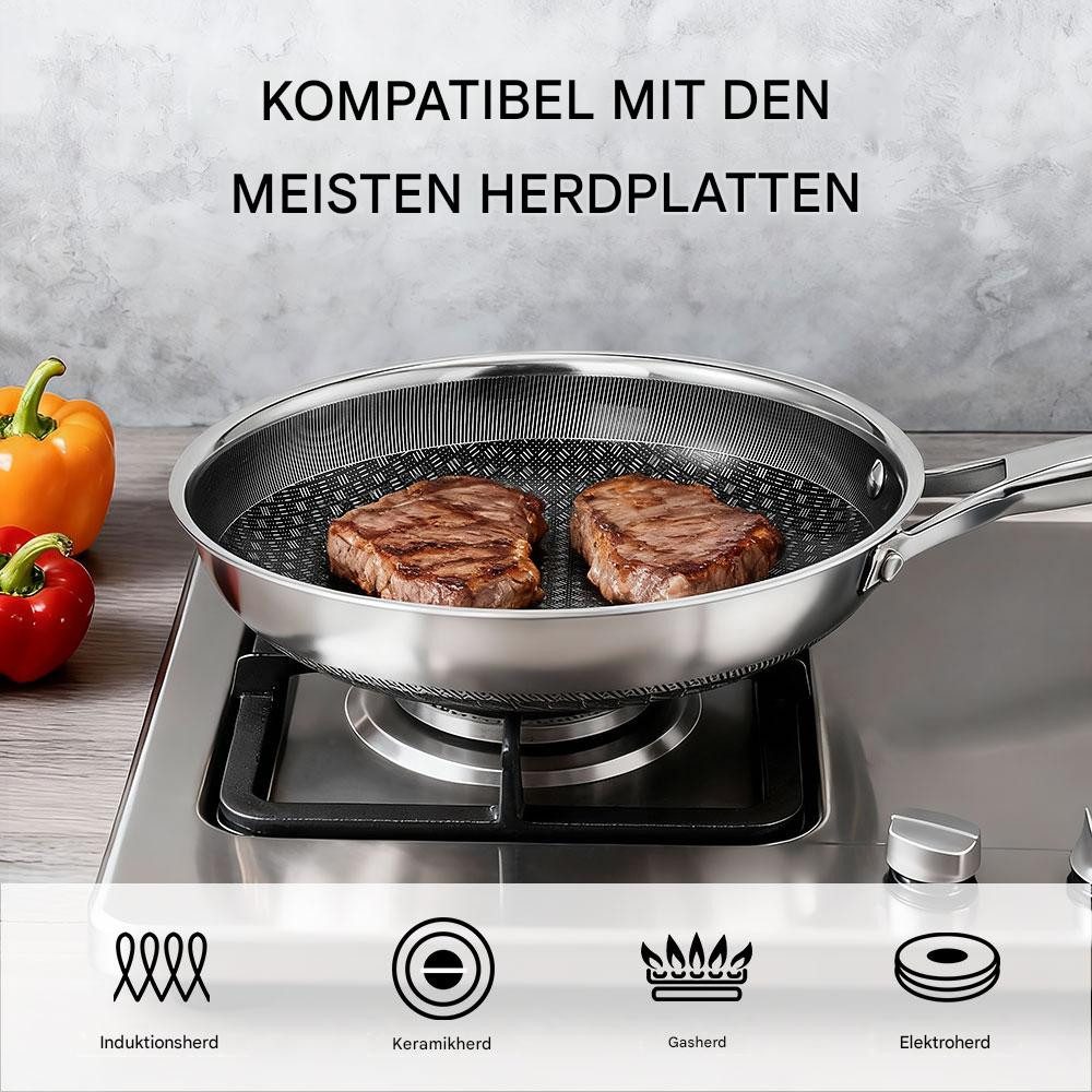 LALAHO Topf-Set 7-Teiliges Edelstahl-Kochgeschirr-Set, (Edelstahl-Kochgeschirr-Set), Es ist aus Edelstahl gefertigt und spülmaschinenfest.