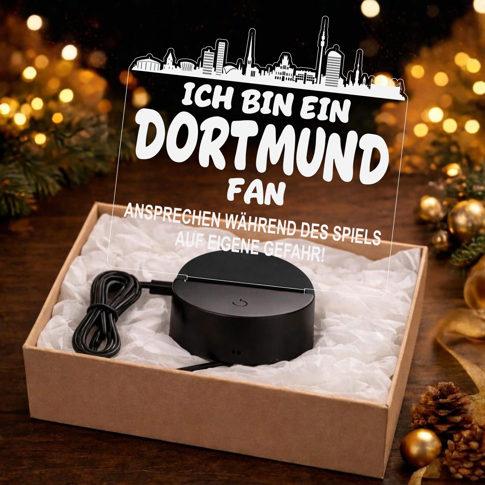 Lieblingsmensch LED Nachtlicht Fußball - Ich bin ein Dortmund Fan - Ansprechen auf eigene Gefahr, LED fest integriert, Farbwechsel oder feste Farbe mit Fernbedi – Bild 4 von 4