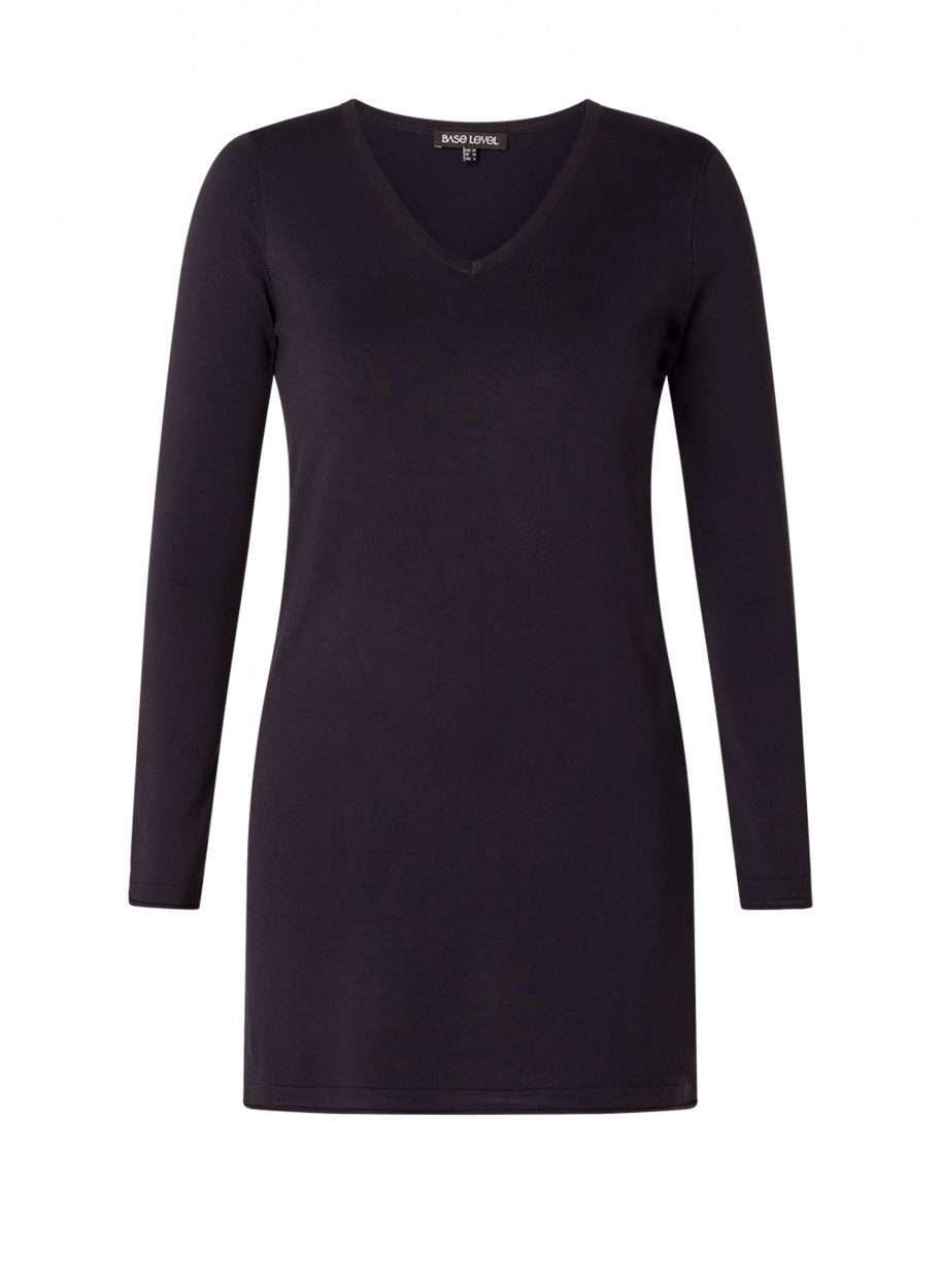 Base Level Curvy V-Ausschnitt-Pullover BAS-ANINE-LONG Feinstrick-Qualität