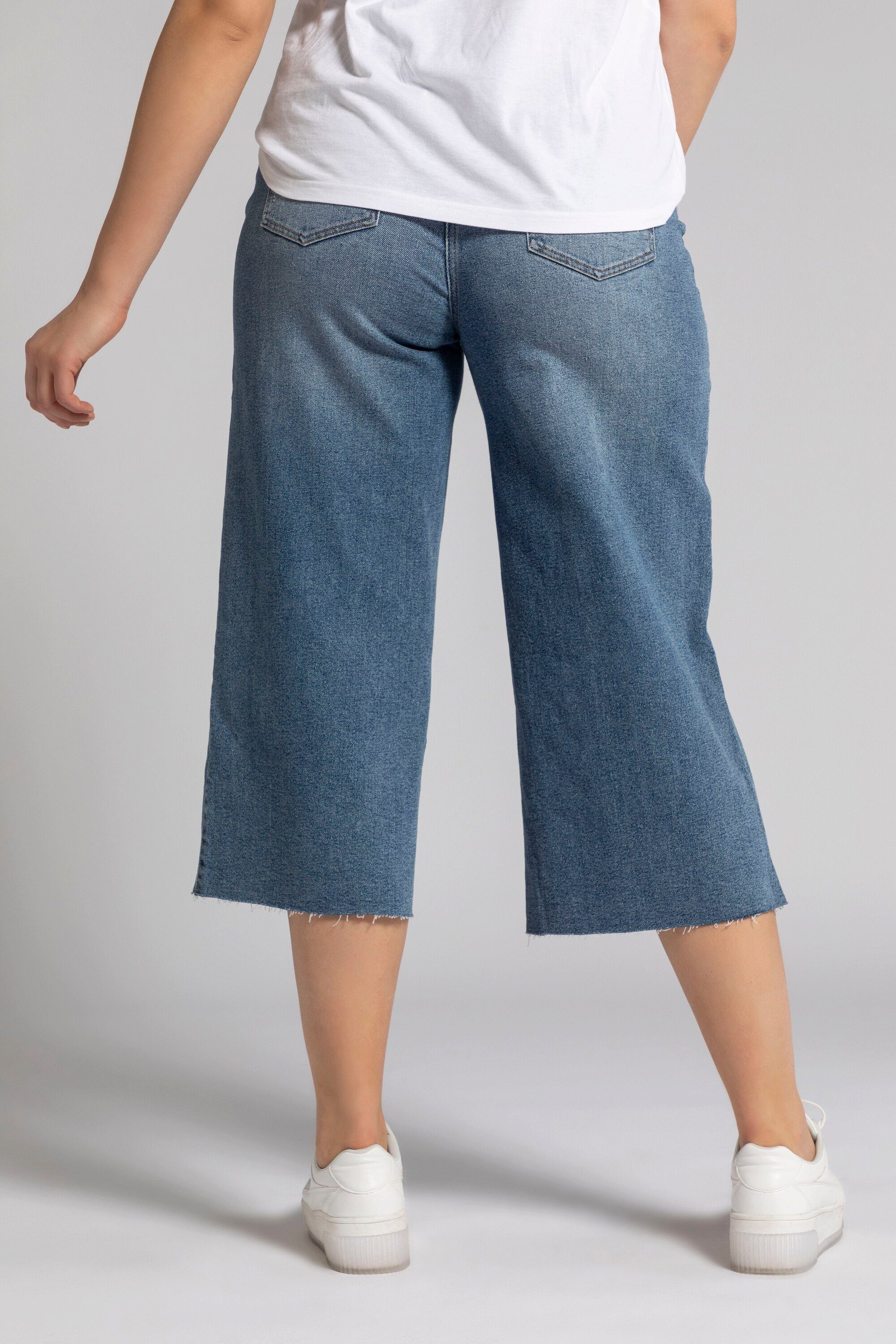 Elastikbund Bein Jeans weites Culottes Untold Studio Fransensaum Culotte