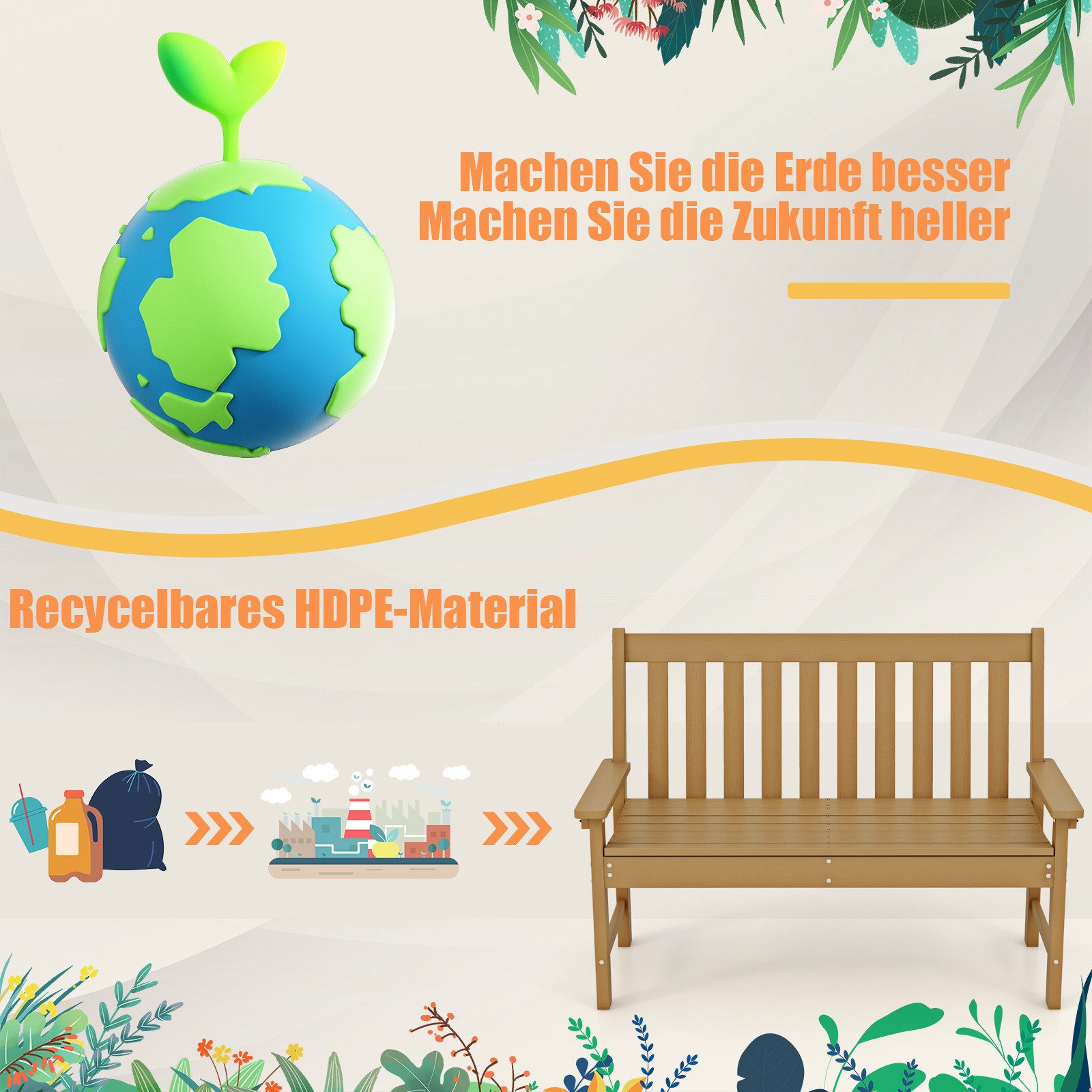 COSTWAY Gartenbank 2-Sitzer Sitzbank, 132 x 65 x 91 cm, bis 320kg