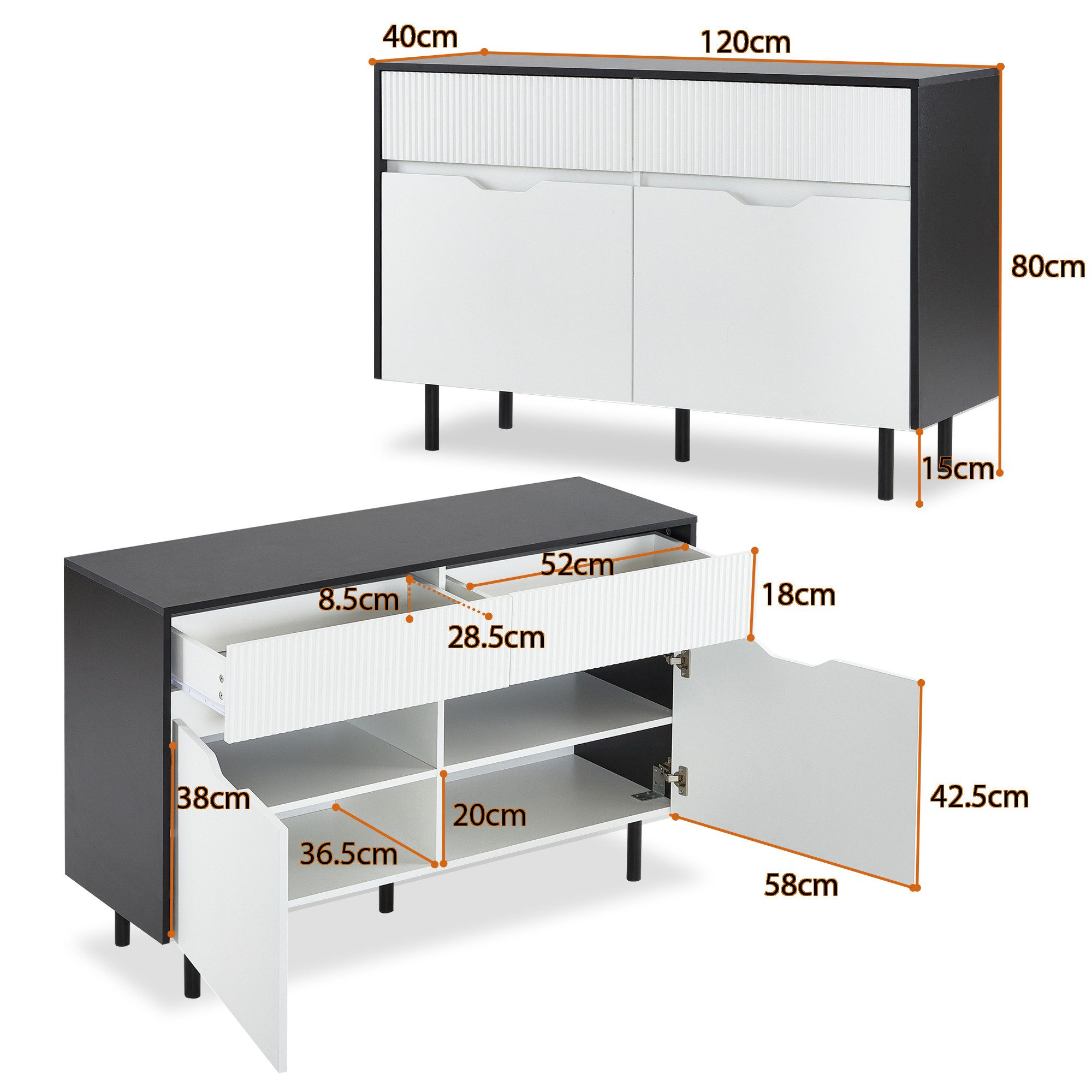 Ulife Sideboard Aufbewahrungsschrank mit 2 Schubladen, günstig online kaufen