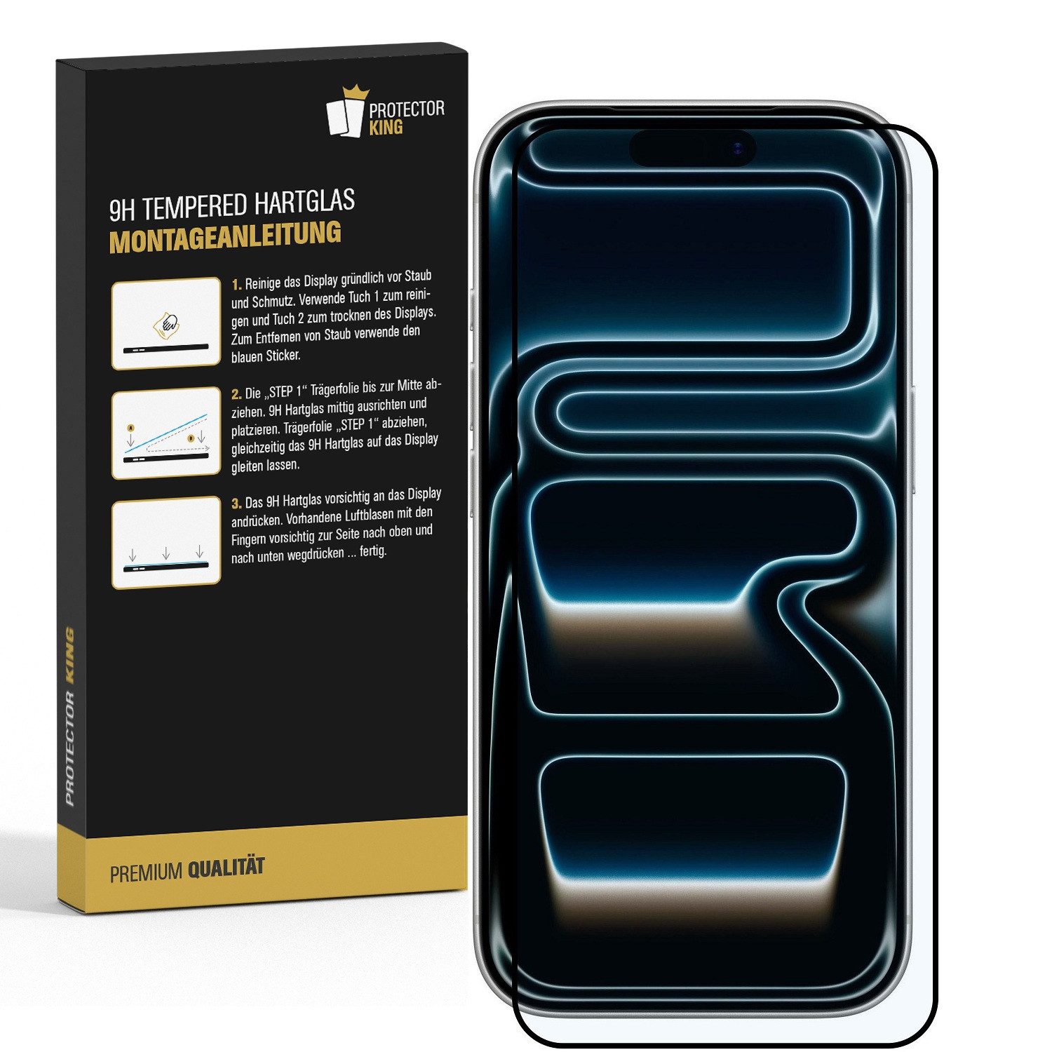 Protectorking Displayschutzfolie 1x 9H Panzerglas Full-Screen HD klar Tempered Glass Screen-Protector für Apple iPhone 17 Pro Max, 1 Stück, Displayschutz gegen  – Bild 2 von 4
