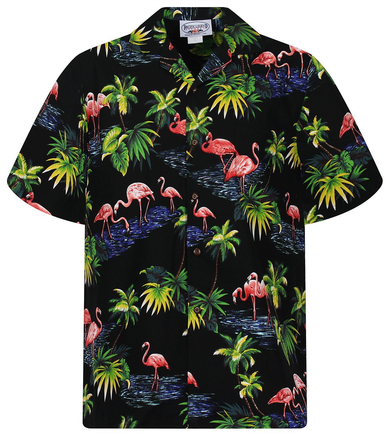 Pacific Legend Hawaiihemd Flamingo Original Hawaiihemd mit 100% Kokosnuss-Knöpfen