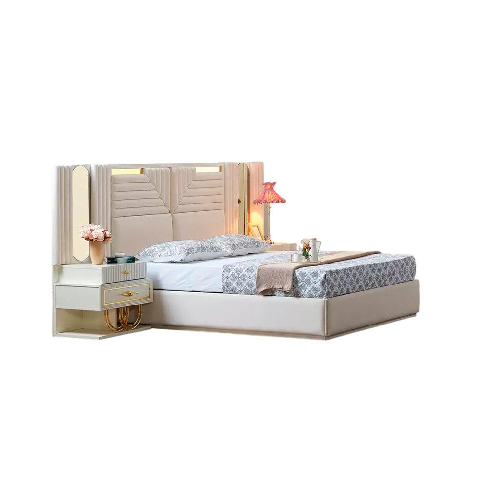 Xlmoebel Schlafzimmer-Set Zeitgenössisches Schlafzimmermöbel in Holzoptik mit Nachttischen, (3-tlg., 1x Bett + 2x Nachttische), Hergestellt in Europa