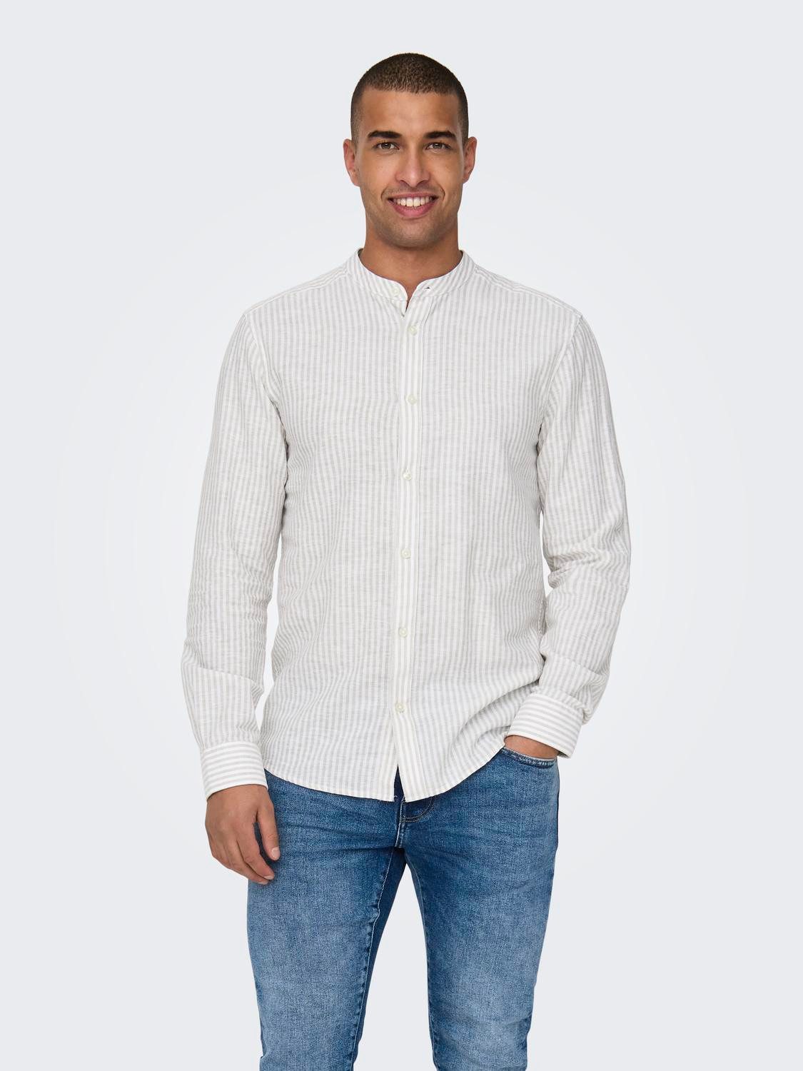 ONLY & SONS Langarmhemd Leichtes Leinen Langarm Slim Fit ONSCAIDEN LS MAO S günstig online kaufen