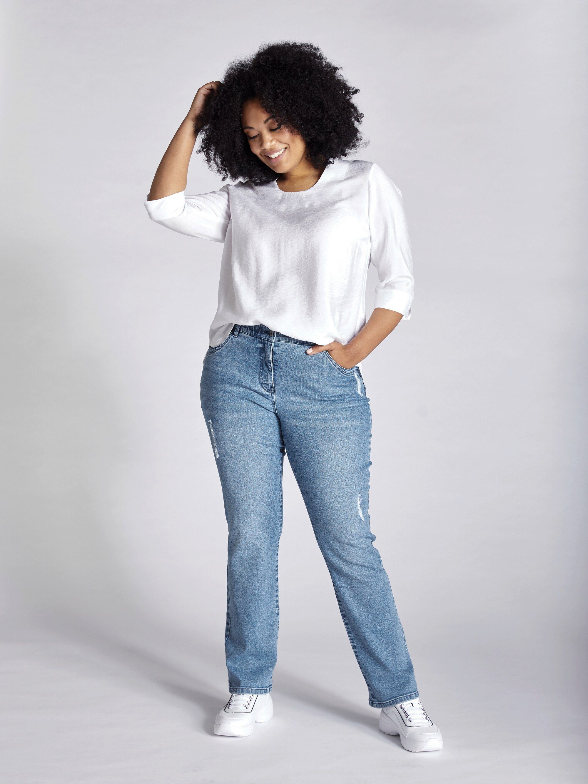 Ulla Popken 5-Pocket-Jeans Jeans Mandy destroyed 5-Pocket gerade