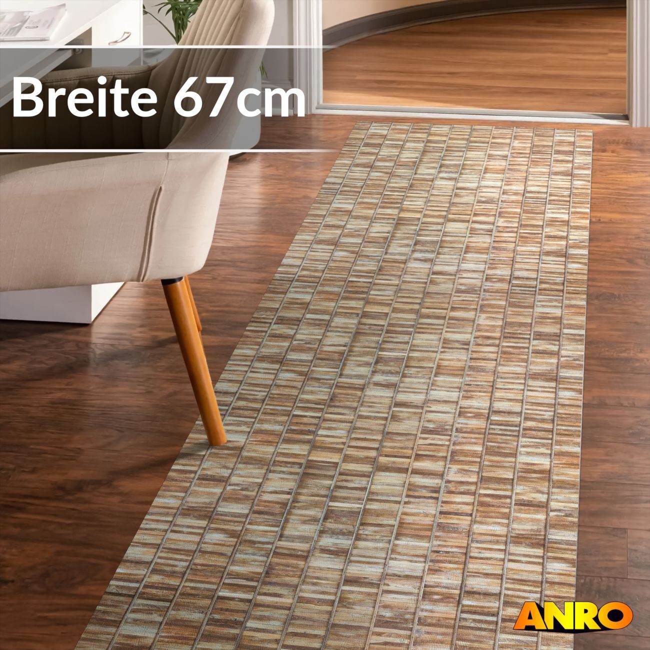 ANRO Küchenläufer abwaschbar Japan LADY Läufer pflegeleicht Küchenteppich, Rechteckig, Höhe: 3 mm, robust schmutzabweisend 67x100cm Rustikal Natur robust