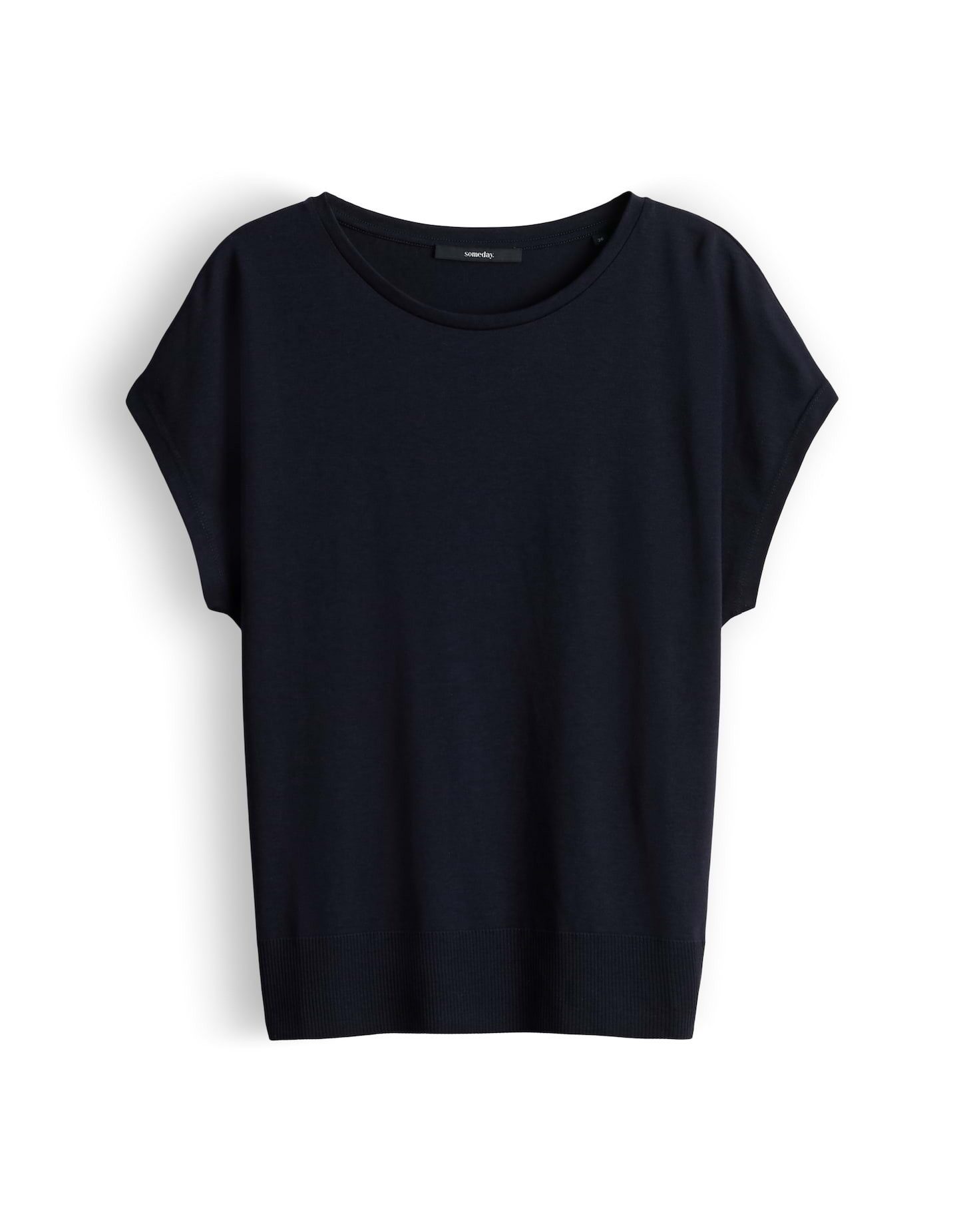 someday Kurzarmshirt Kaja aus Jersey mit breitem Rippbund Lockerer Look für entspannte Styles