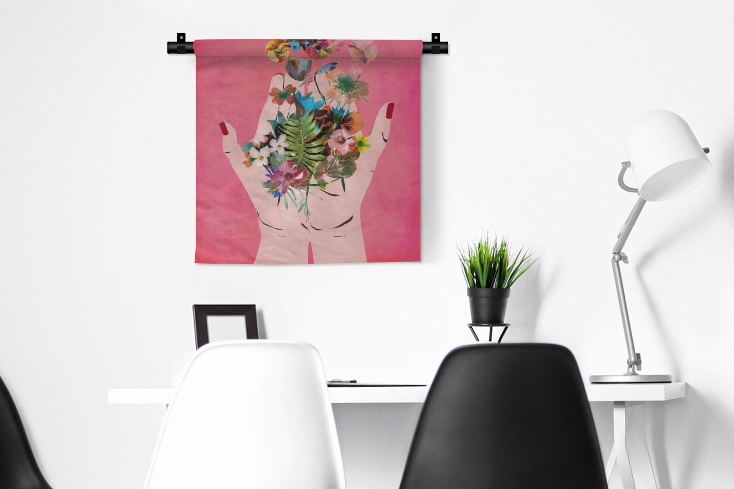 Rosa Blumen für Kleid, Abstrakt Wanddekoobjekt Kinderzimmer MuchoWow Schlafzimmer, Wandbehang, Kunst, - - Wohnzimmer, - Wanddeko