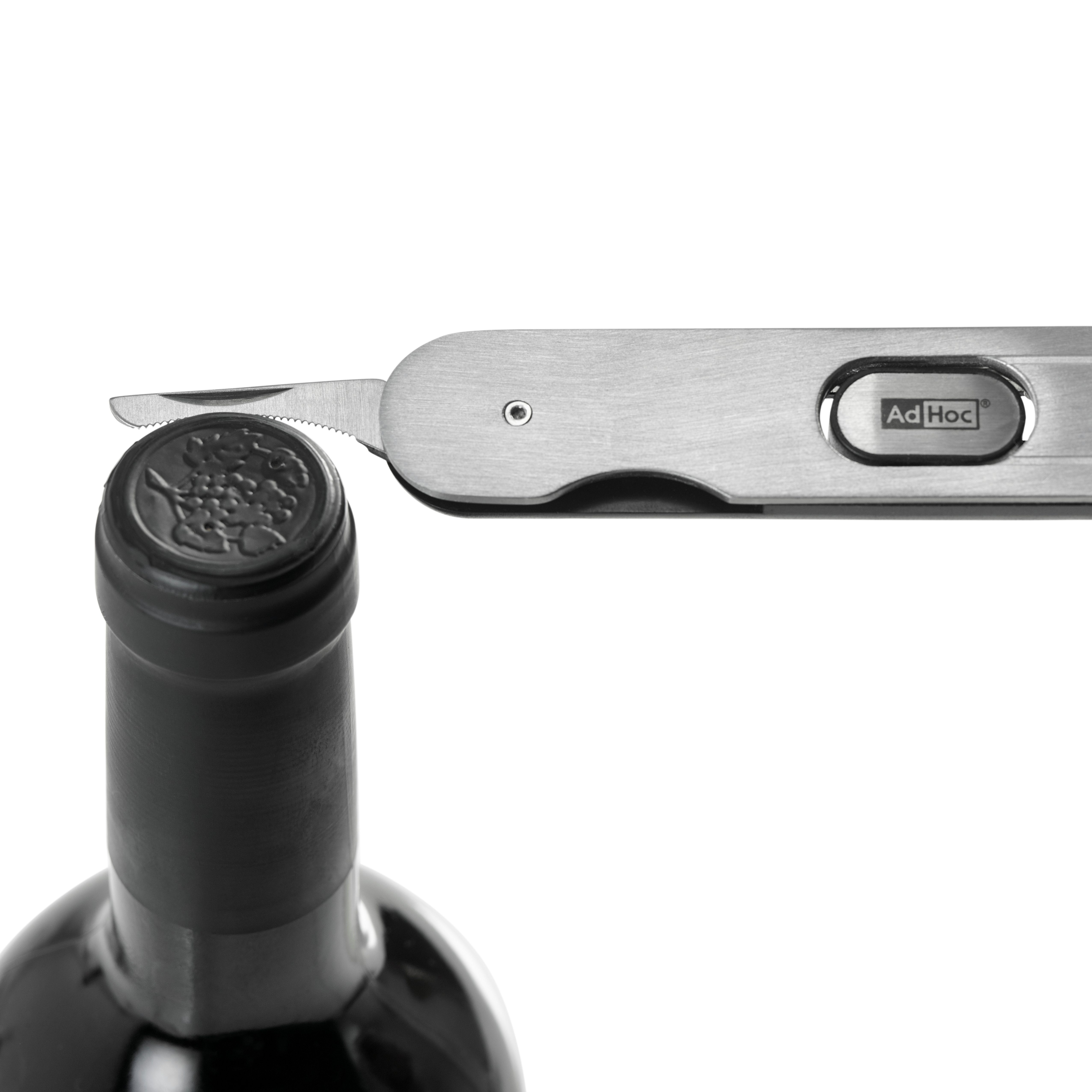 AdHoc Weinflaschenöffner PushPull (1-tlg), Korkenzieher mit Zusatzfunktionen