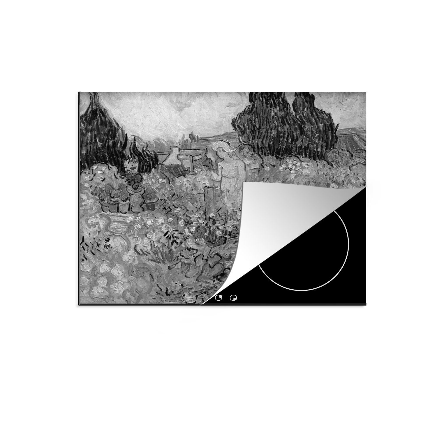 im Garten Gachet tlg), für MuchoWow Ceranfeldabdeckung Induktionsmatte van 59x52 (1 küche, cm, Schwarz - und Herdblende-/Abdeckplatte Vincent Vinyl, Marguerite die Gogh weiß, -