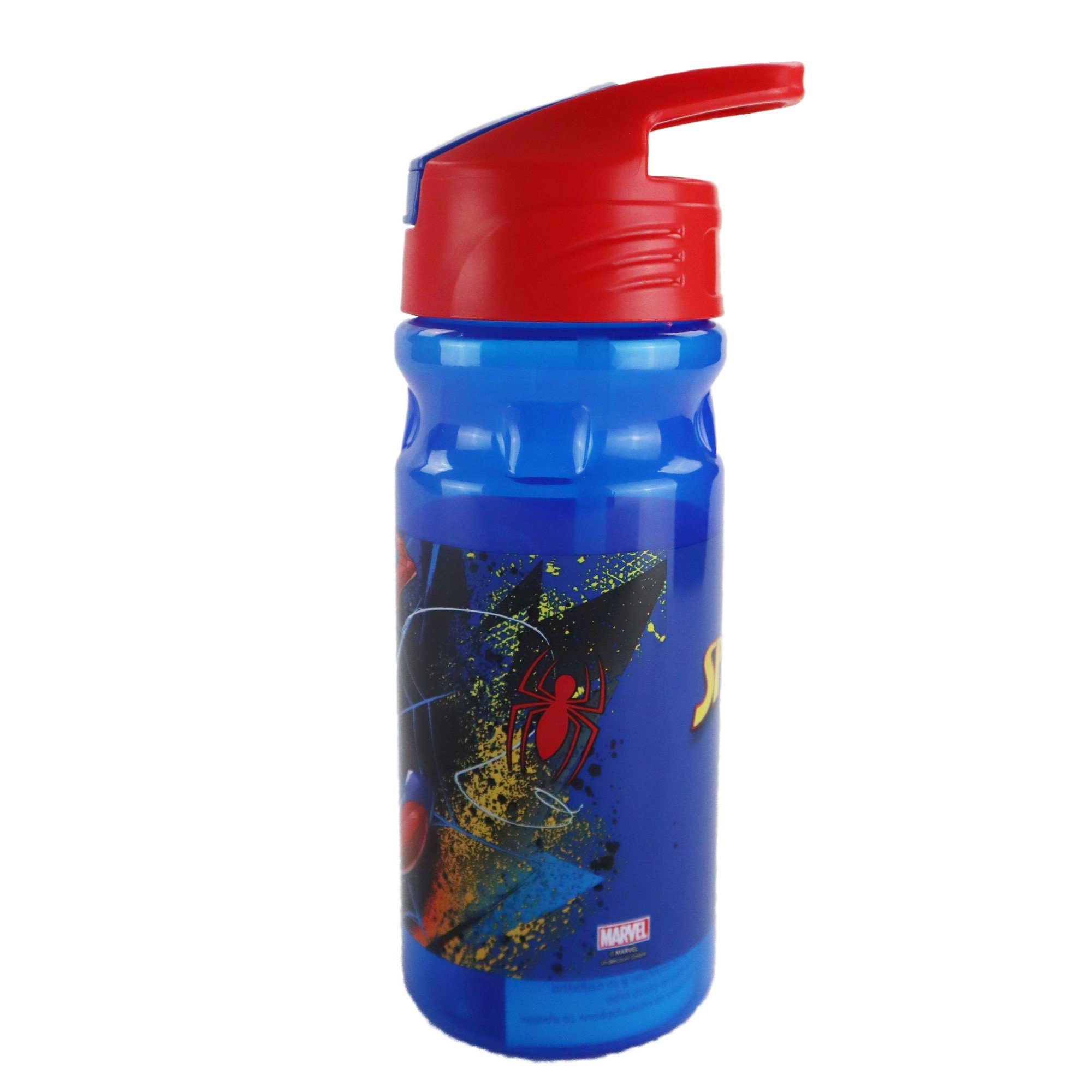 Wasserflasche, Trinkhalm ml und Marvel mit 500 Trinkflasche Flasche MARVEL Tragegriff Spiderman