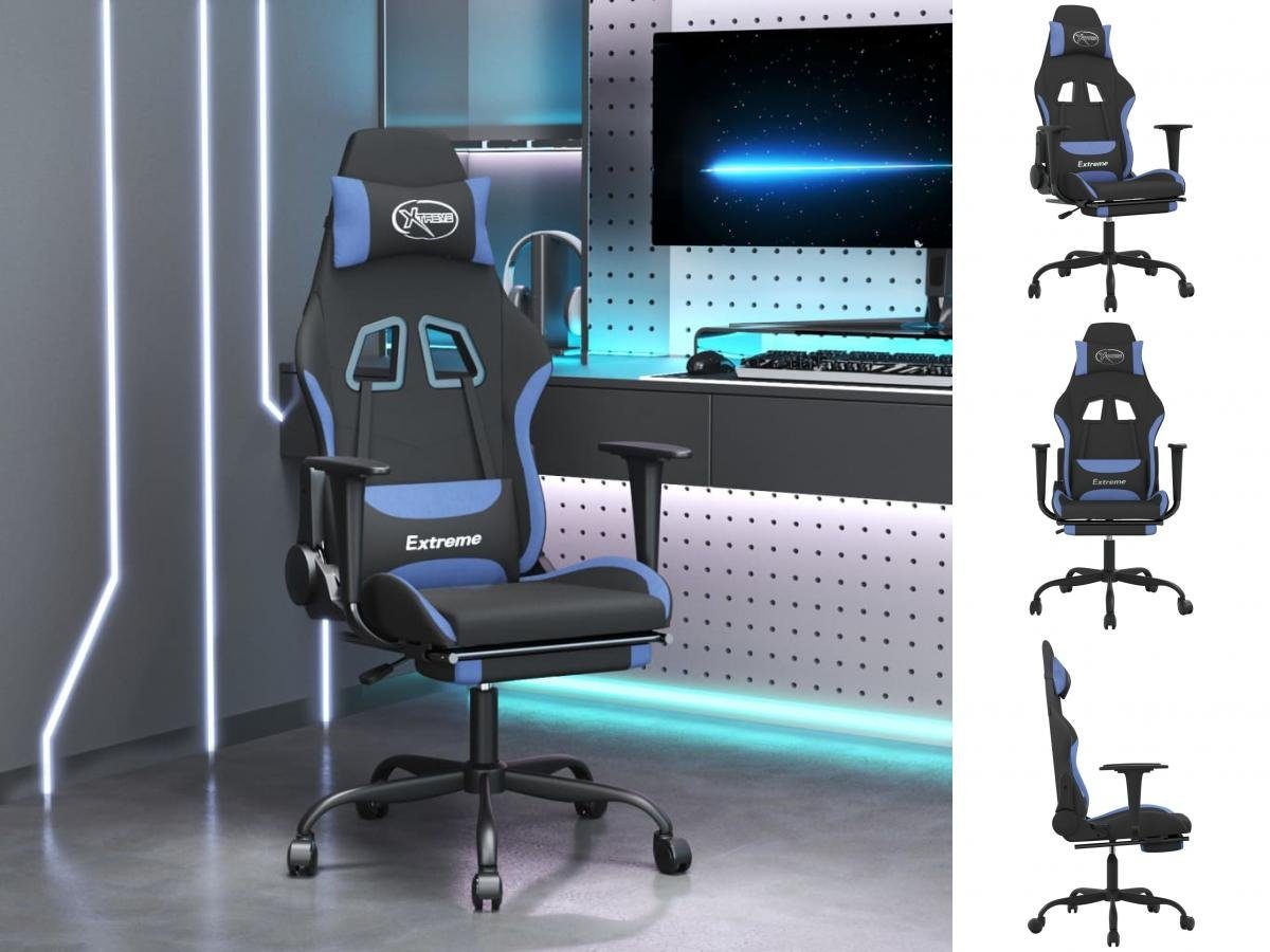 vidaXL Bürostuhl Gaming-Stuhl mit Fußstütze Schwarz und Blau Stoff