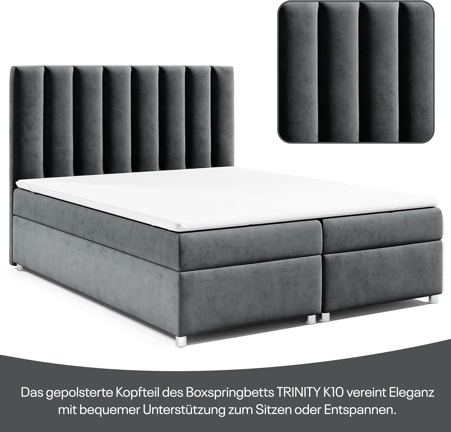 Best for Home Boxspringbett Trinity K-10 mit zwei Bettkasten und Komfort Topper H3 (Bonell-Matratze, gepolstertes Kopfteil, Doppelbett versch. Größen, 140x200 160x200 180x200 200x200 cm), Handwerksqualität, TOP Preis-Leistungs-Verhältnis