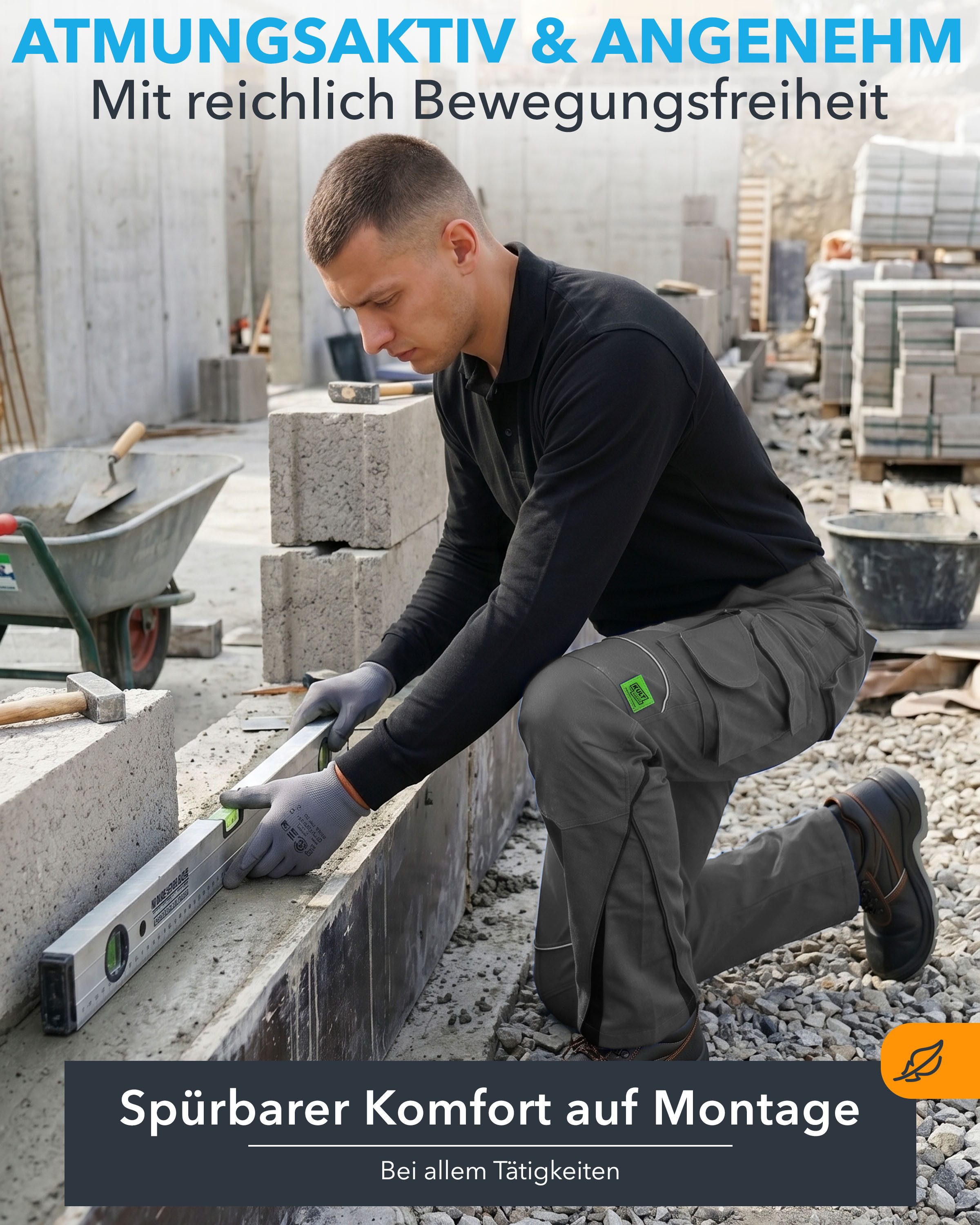 TMG International Arbeitshose Bundhose Cargohose Kultworker Herrenhose gerade und ergonomisch geschnitten - dehnbarer Hosenbund - bis Gr. 82