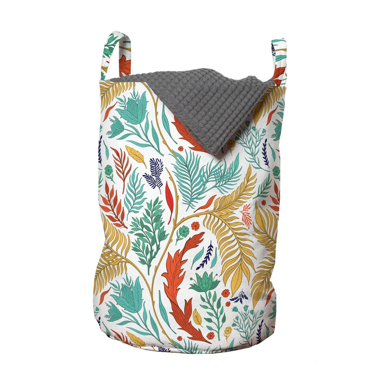 Abakuhaus Wäschesäckchen Wäschekorb mit Griffen Kordelzugverschluss für Waschsalons, Boho Botanical Blätter und Blumen