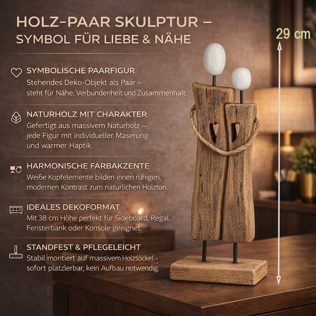formano Skulptur Objekt Paar Holz Skulptur 29 cm Figuren auf Standfuß aus Naturholz