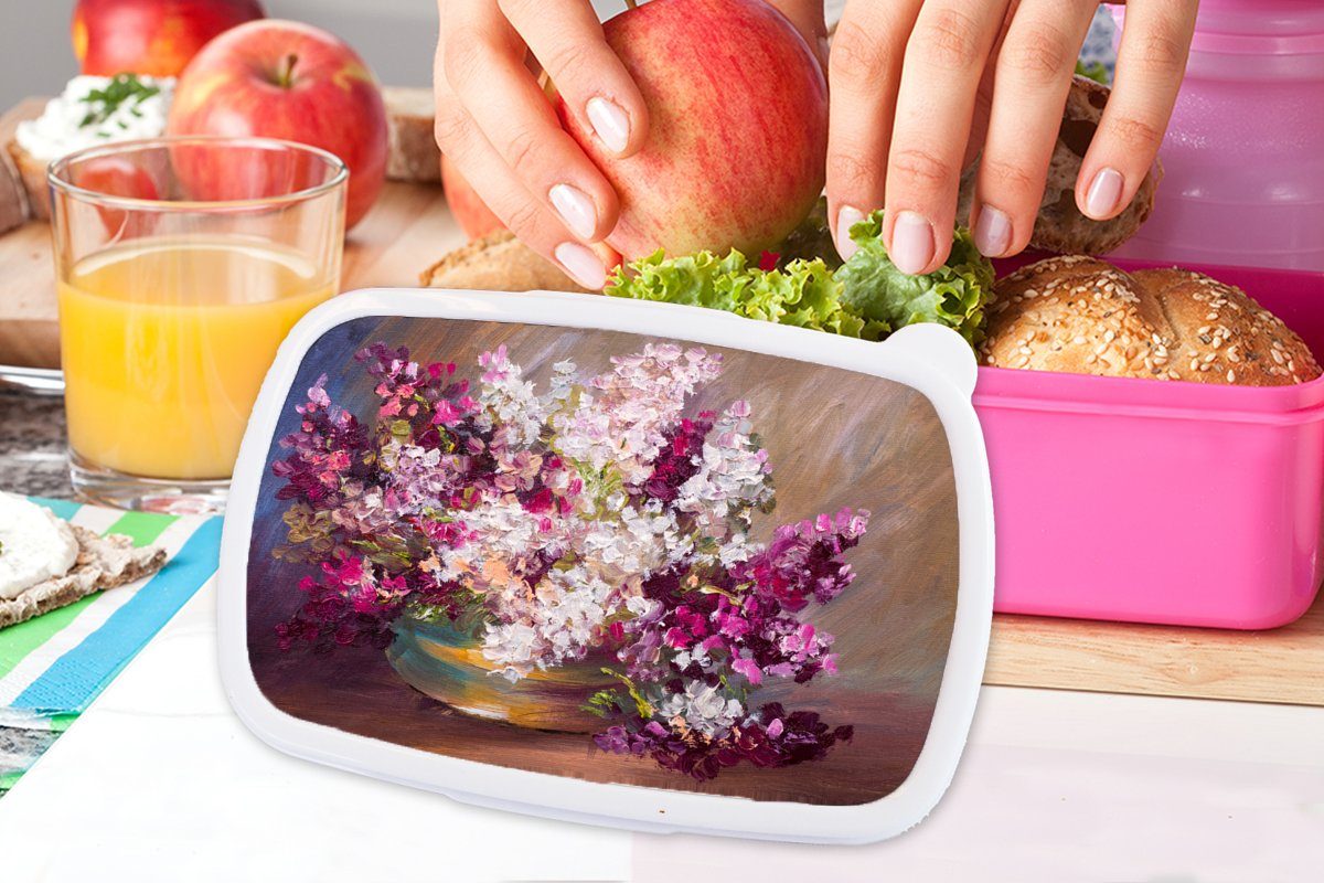 MuchoWow Lunchbox Ölfarbe - Flieder Brotdose Farben, Mädchen, (2-tlg), Snackbox, für Kunststoff, Brotbox Kunststoff Kinder, rosa - Erwachsene