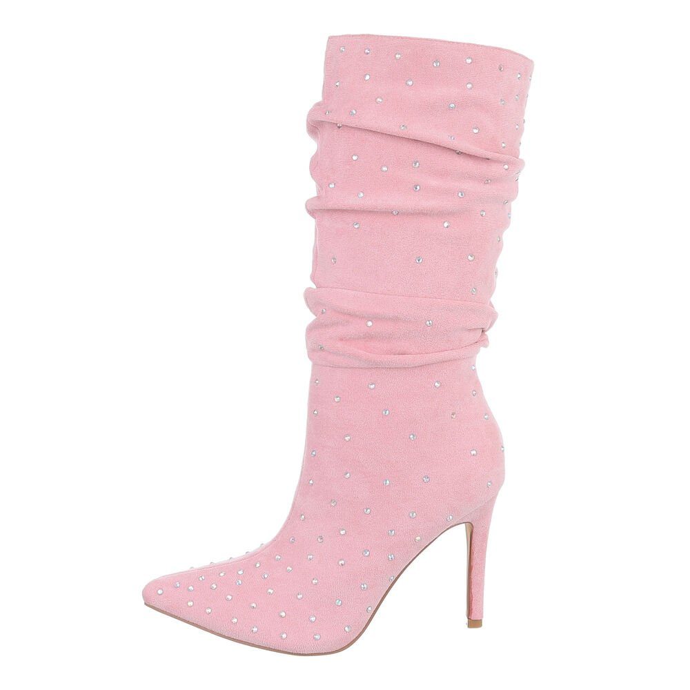Ital-Design Damen Abendschuhe Elegant High-Heel-Stiefel Pfennig-/Stilettoabsatz High-Heel Stiefel in Rosa