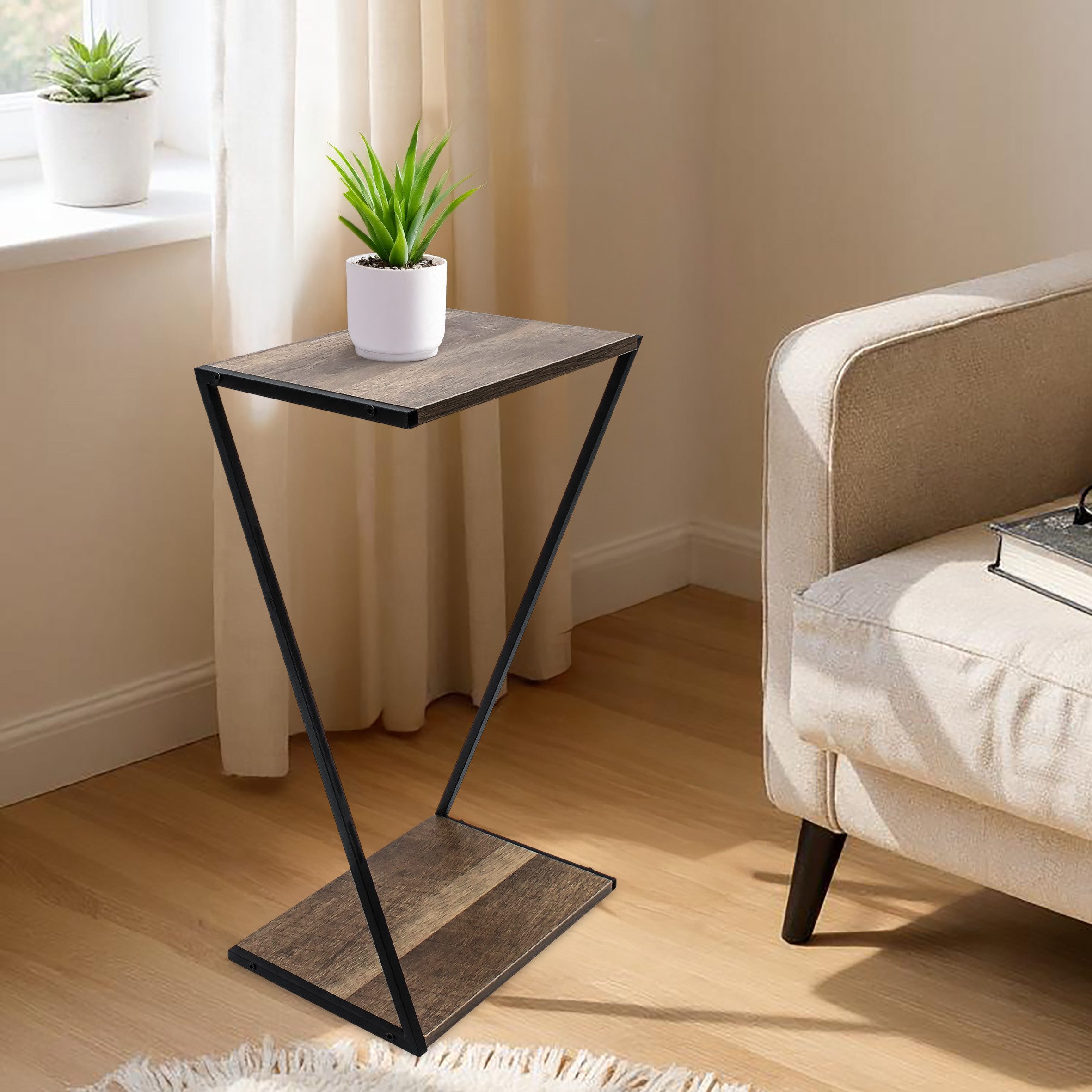 Spetebo Blumentisch Holz Pflanzenständer mit Metall Gestell (Anzahl, 1-St., Stück), asymmetrisch geformter Blumentisch