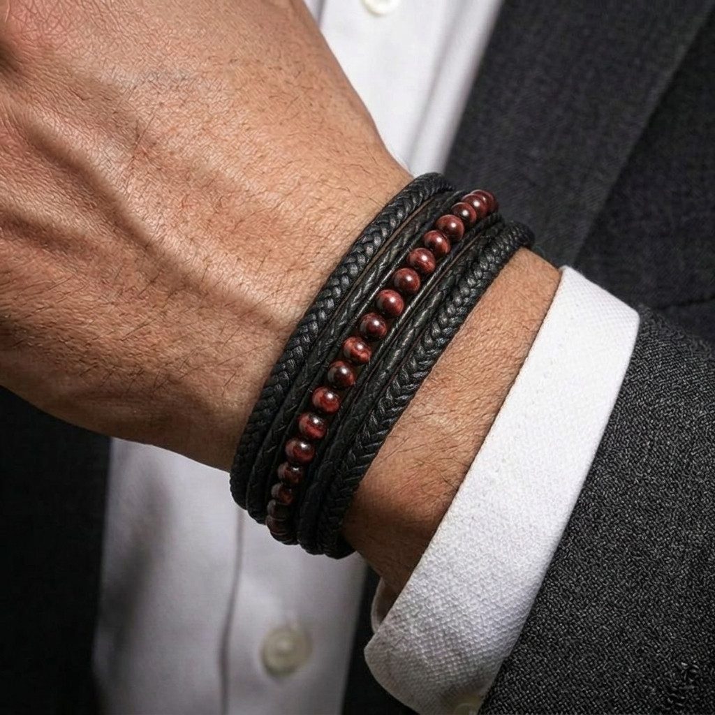 UNIQAL.de Lederarmband DELUXE – elegantes Unisex Natursteinarmband aus Echtleder (geflochten mit Magnetverschluss & Verlängerungsglied, edel, handgefertigt, hoc – Bild 5 von 5