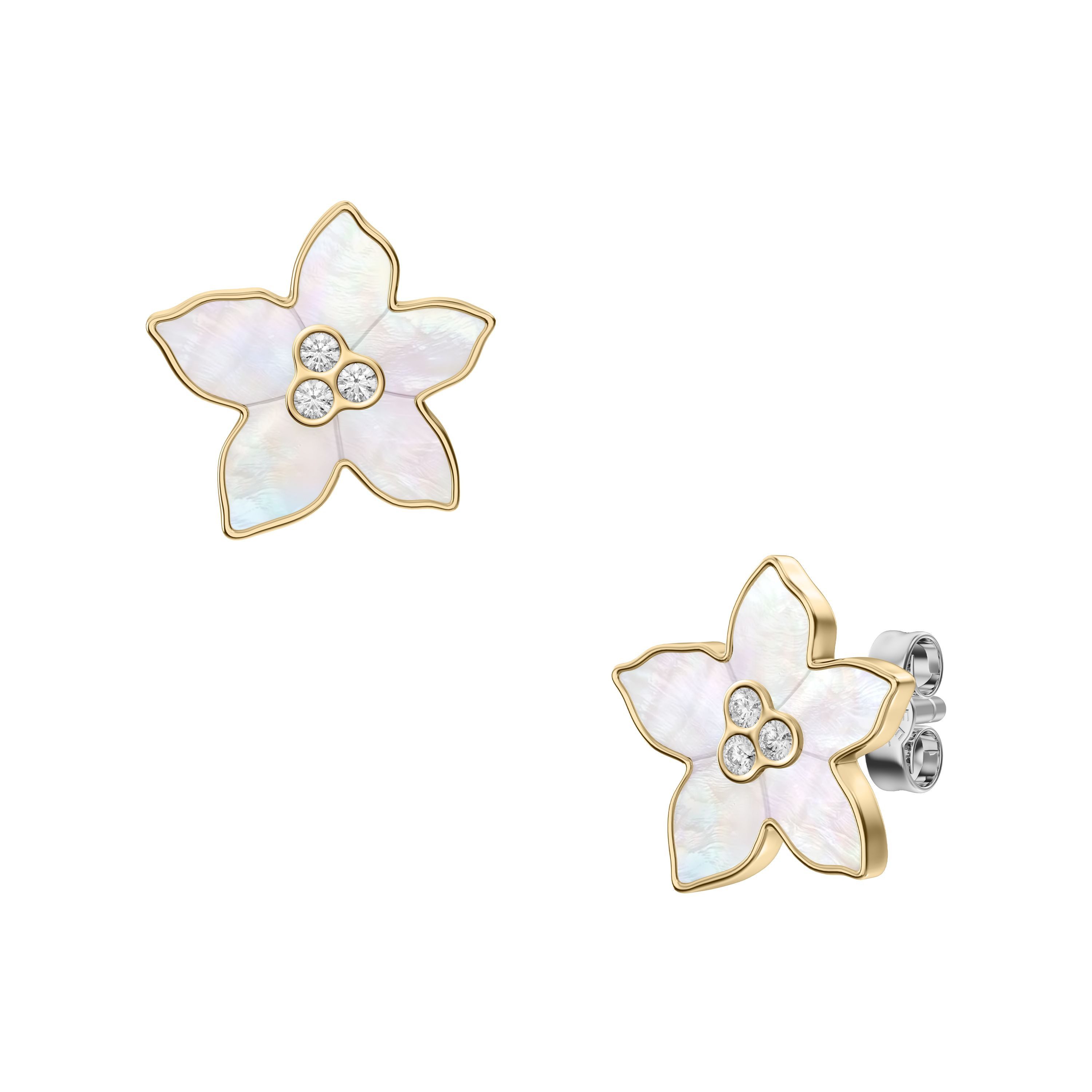 Fossil Paar Ohrstecker Schmuck Geschenk Edelstahl Ohrringe Blume Sutton, mit Glasstein - mit Perlmutt
