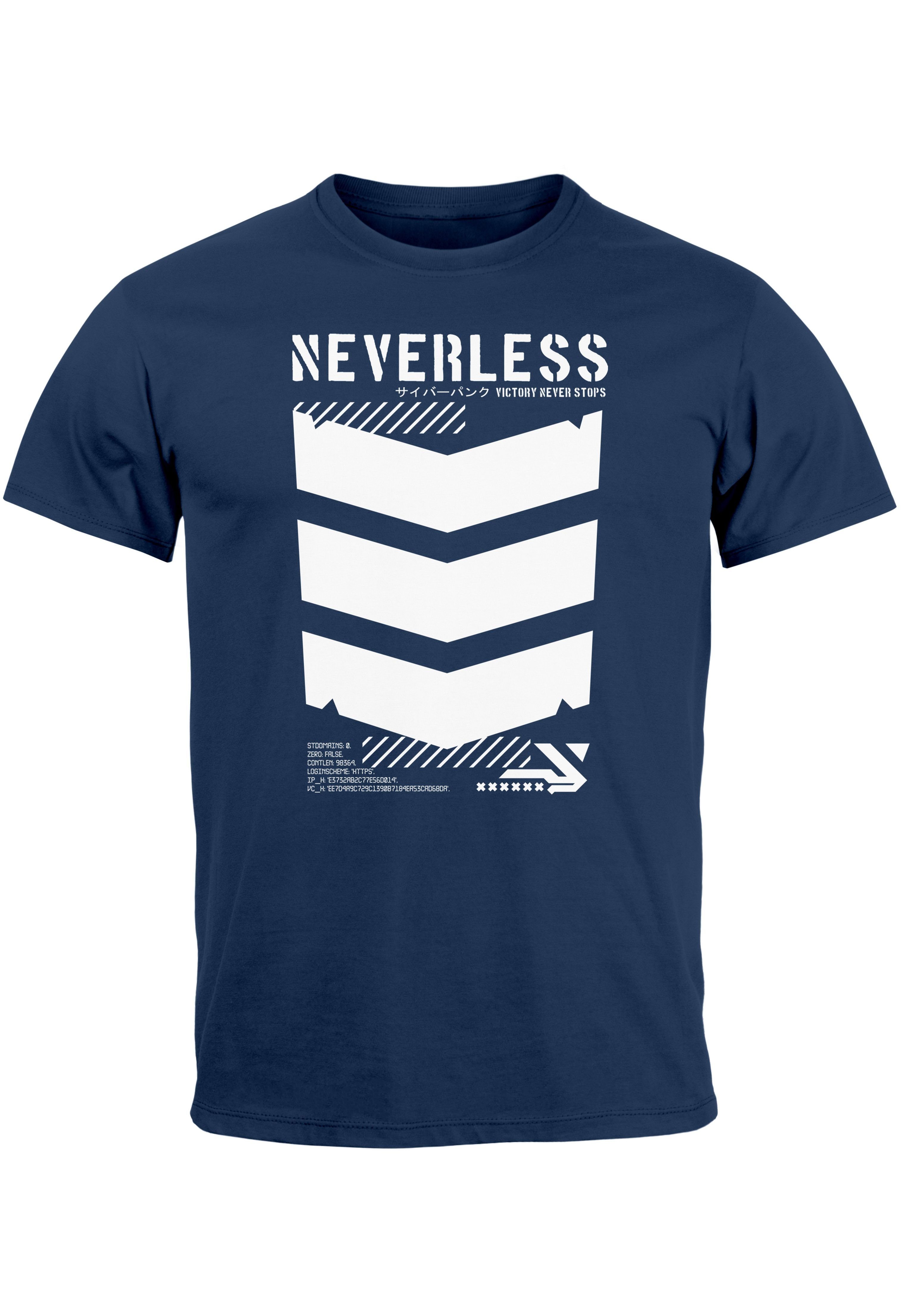 Neverless Print-Shirt Fas Herren Japanese mit Military T-Shirt Trend Techwear Streetstyle Motive Print navy