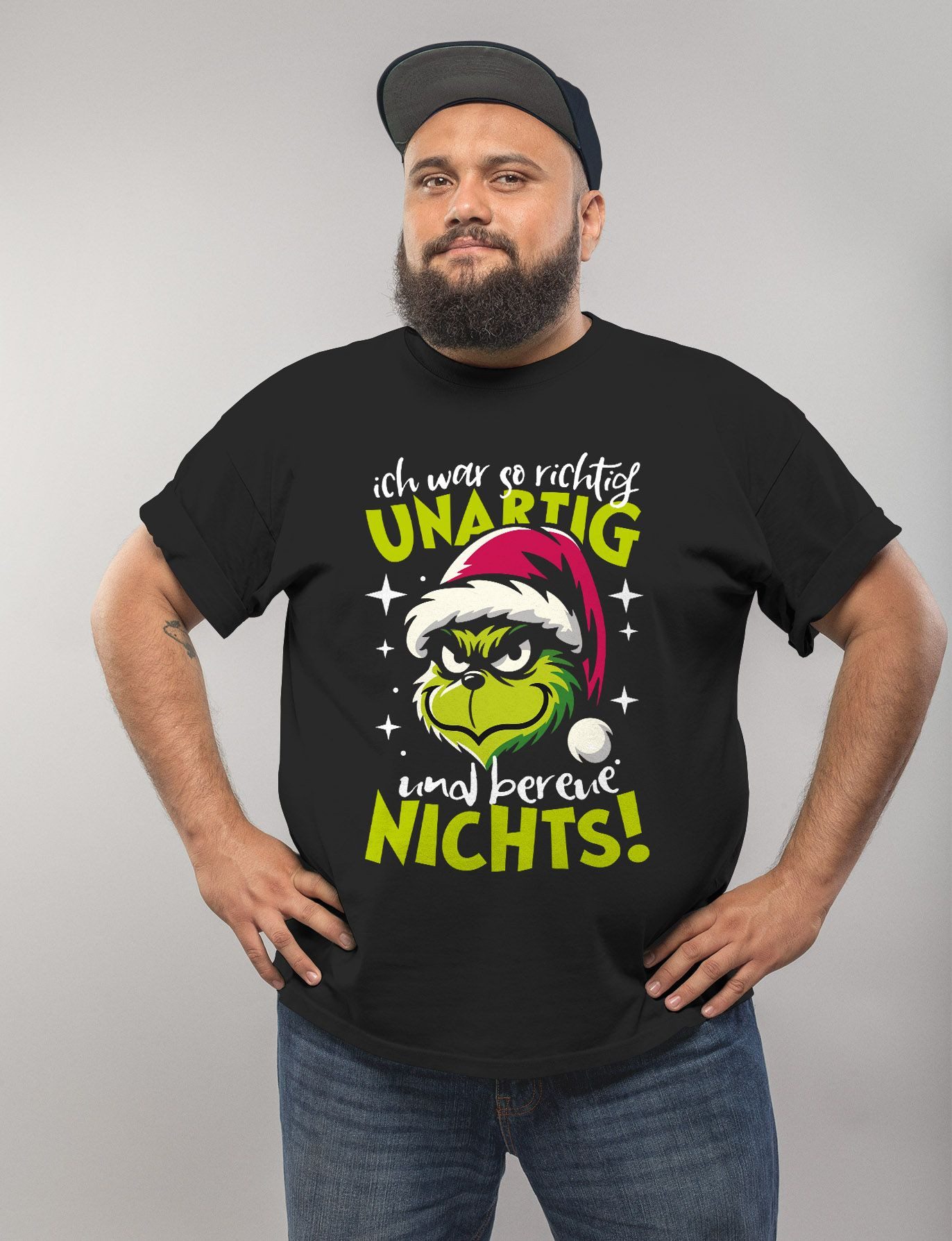 MoonWorks Print-Shirt Herren T-Shirt Weihnachten Grinch Spruch lustig Ich war unartig XMAS mit Print
