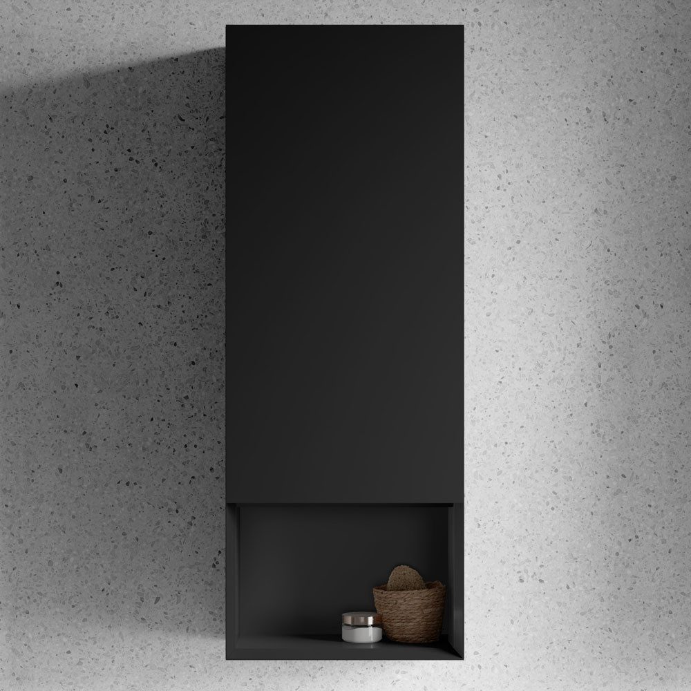 Bernstein Seitenschrank ARCTIC Schwarz softmatt 48cm Türanschlag links Seitenschrank Hängeschrank Badschrank mit Ablagefach
