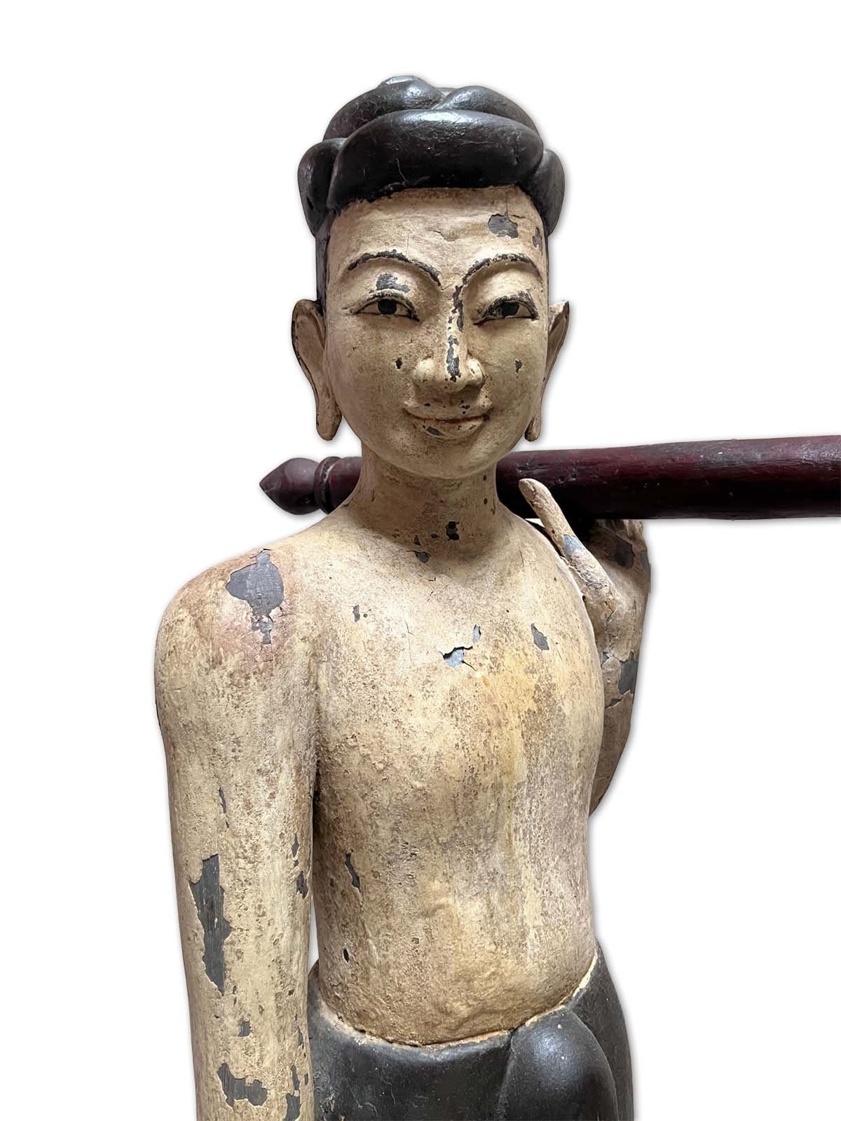 mit LifeStyle Holz Nachlass 127cm Buddhafigur Tempeldiener aus Tempelgong Asien Statuen groß Burma