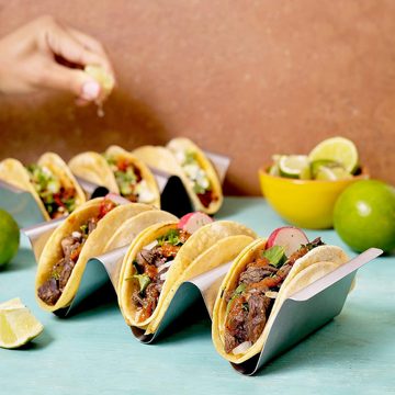 Refttenw Tortillaform 2-St Edelstahl Taco-Halter mit Griffen für Grill&Backofen