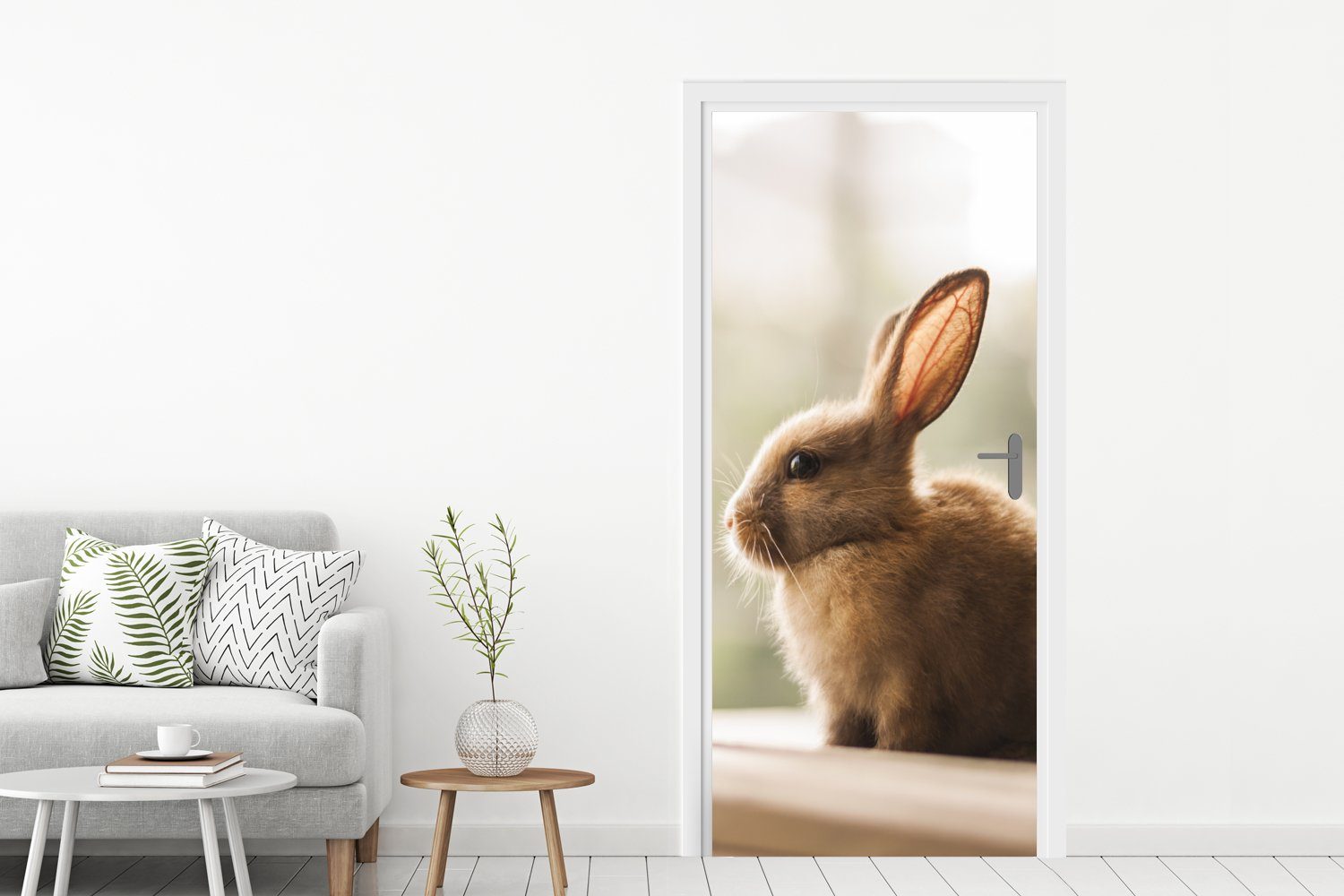 Türaufkleber, Tier, MuchoWow Tür, Baby - Matt, - bedruckt, cm 75x205 (1 St), Kaninchen für Fototapete Türtapete