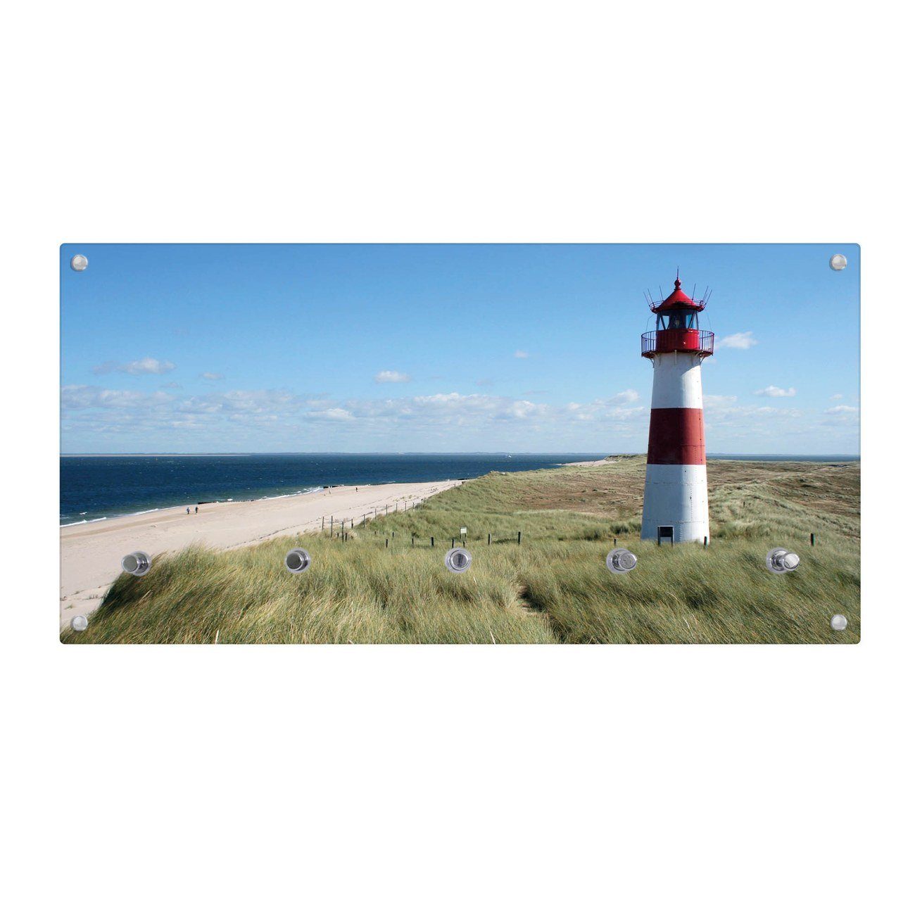 banjado Garderobenleiste Glas Leuchtturm (Wandgarderobe, mit verchromten Haken), inkl. Montagematerial