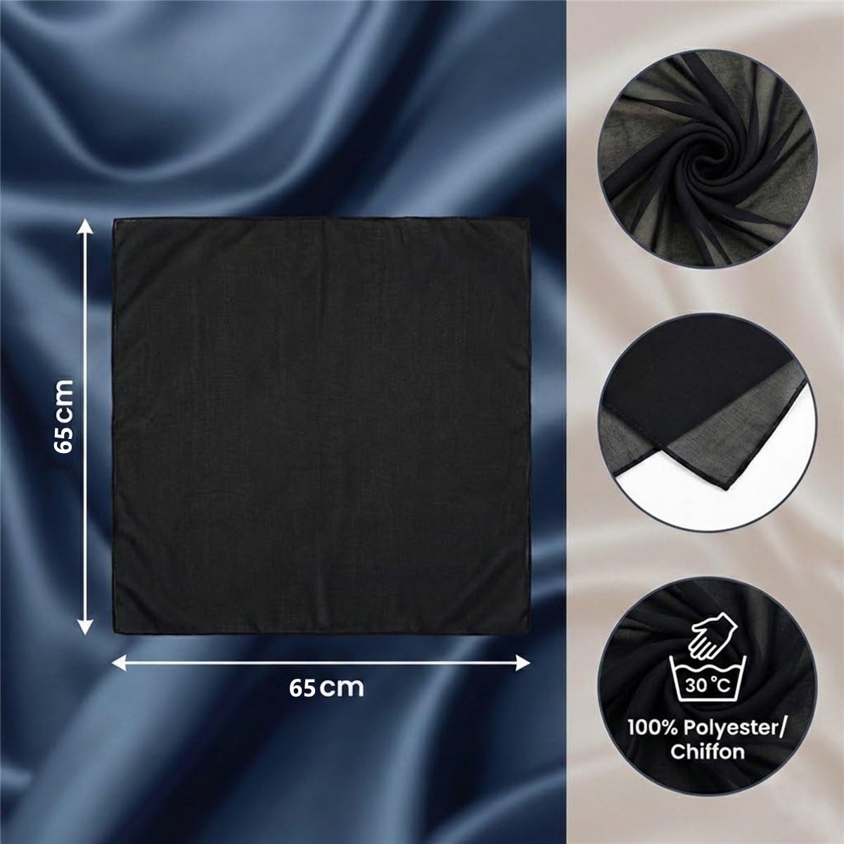 Zaewry Seidentuch Damen Nickituch Chiffon in einfarbig Uni - Leichtes zartes Halstuch, 65 x 65 cm