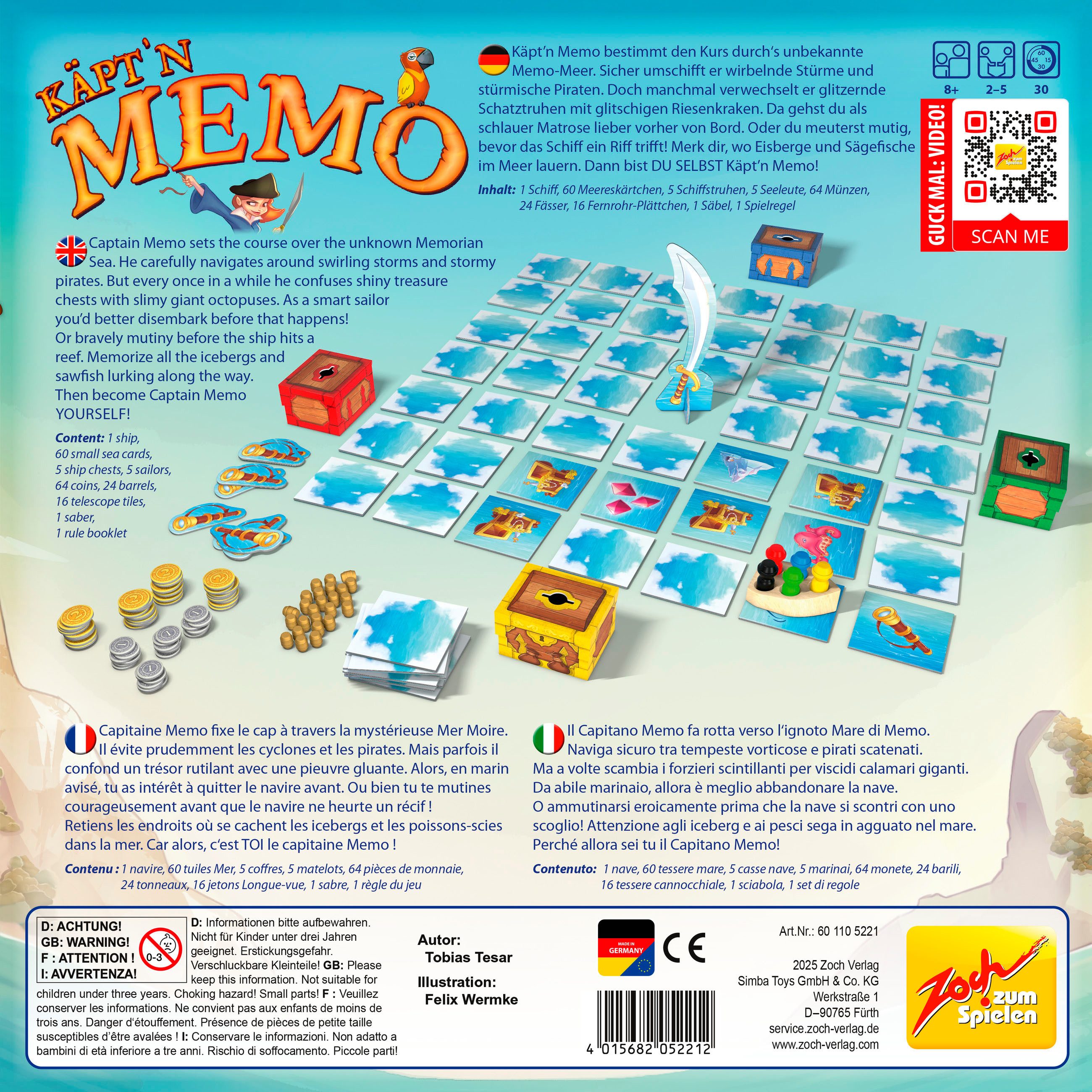 Zoch Spiel Käpt'n Memo, Familienspiel, Made in Germany