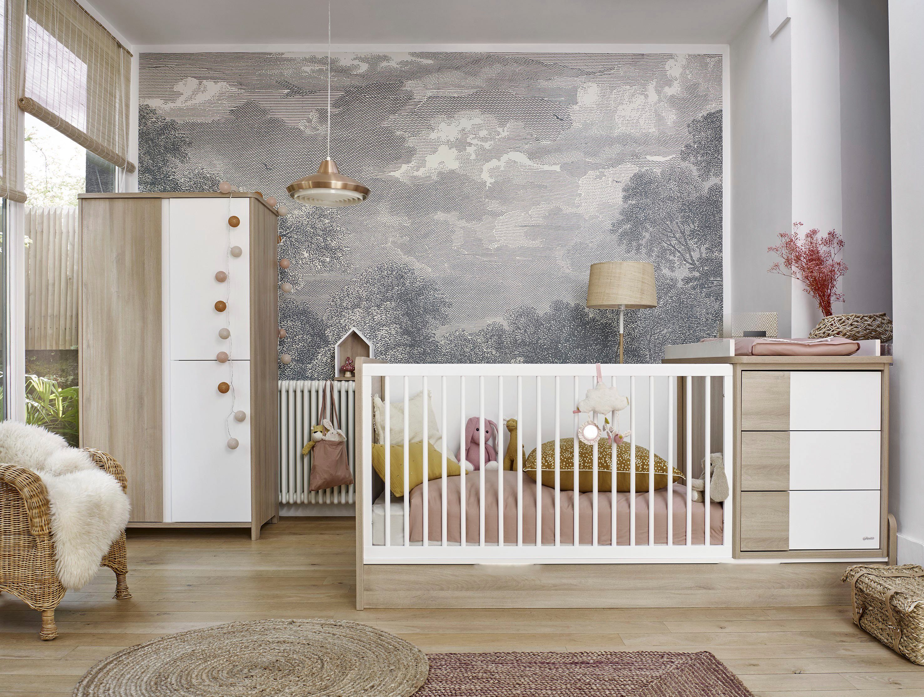 Galipette Babymöbel-Set Sasha, (6-tlg), bestehend aus Schrank, Bett, Regal, Kommode, Schreibtisch & Ablage