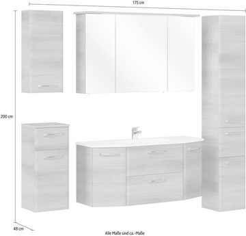 Saphir Badmöbel-Set Quickset 5-teilig, Mineralmarmor-Waschtisch und LED-Spiegelschrank, (6-St), Hochschrank, Unterschrank, Hängeschrank, inkl. Türdämpfer