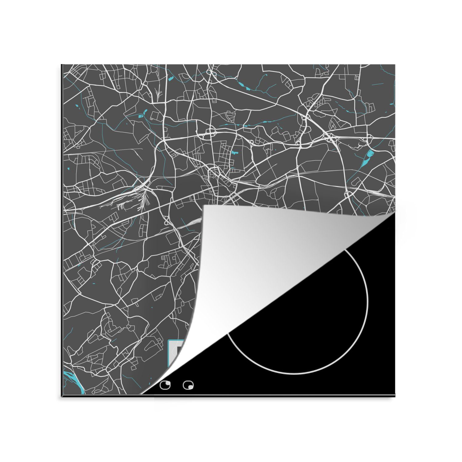 MuchoWow Herdblende-/Abdeckplatte Deutschland - Blau - Bochum - Stadtplan - Karte, Vinyl, (1 tlg), 78x78 cm, Ceranfeldabdeckung, Arbeitsplatte für küche