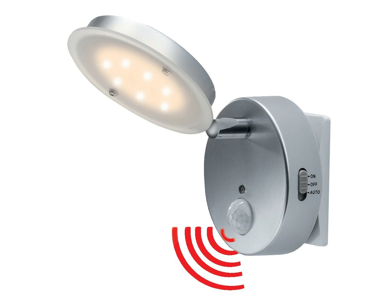 TRANGO LED Nachtlicht, Bewegungsmelder, 2636-014 LED Sensor Nachtlicht *NITE* in Silber mit Automatikfunktion direkt 230V mit Bewegungssensor I Sicherheitslicht, Steckdose Lampe I Wandlampe I Orientierungslicht I Kinder Nachtlampe