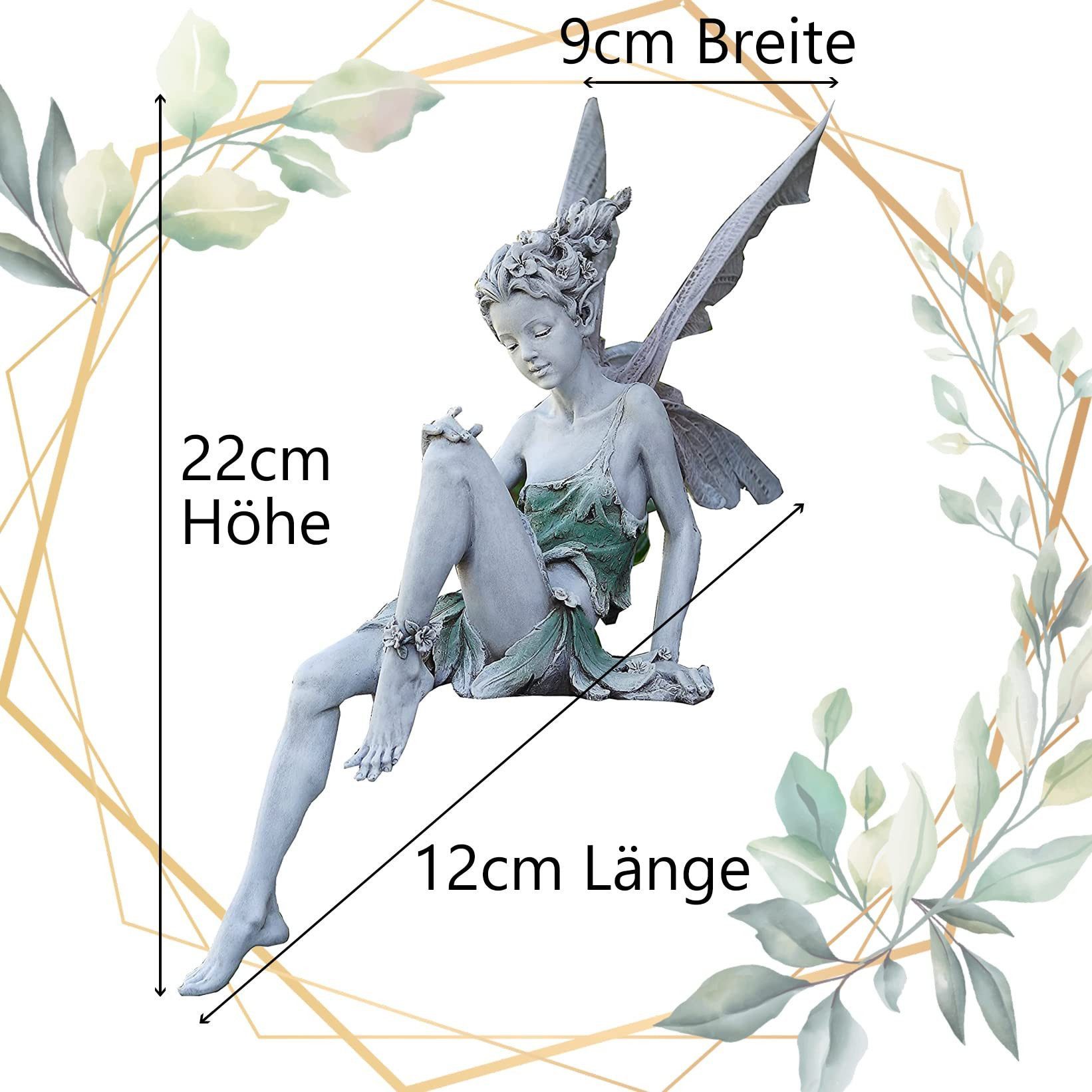 feinlux Dekofigur Gartenfigur Sitzende Fee Gartendeko Figuren Gartenfiguren für Außen (Set, 22 cm Höhe Tudor Und Turek Sitzen Magische Fee Statue(  1 Stück), Ein ideales Geschenk für Familie und Freunde.