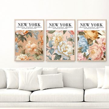 homestyle-accessoires Poster Bilderset NEW YORK FLOWER MARKET 3er SET DIN A4 / DIN A3, Ohne Bilderrahmen