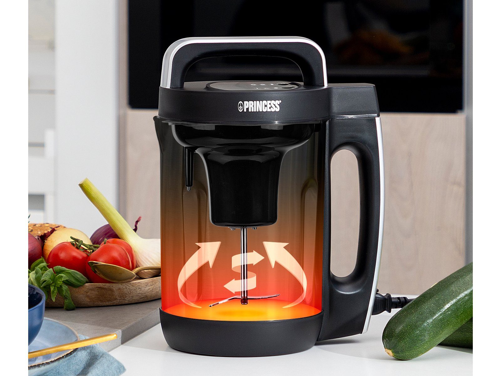 PRINCESS Multikocher, 1000 W, Digitaler Suppenkocher Standmixer Smoothiemaker Thermokocher Edelstahl