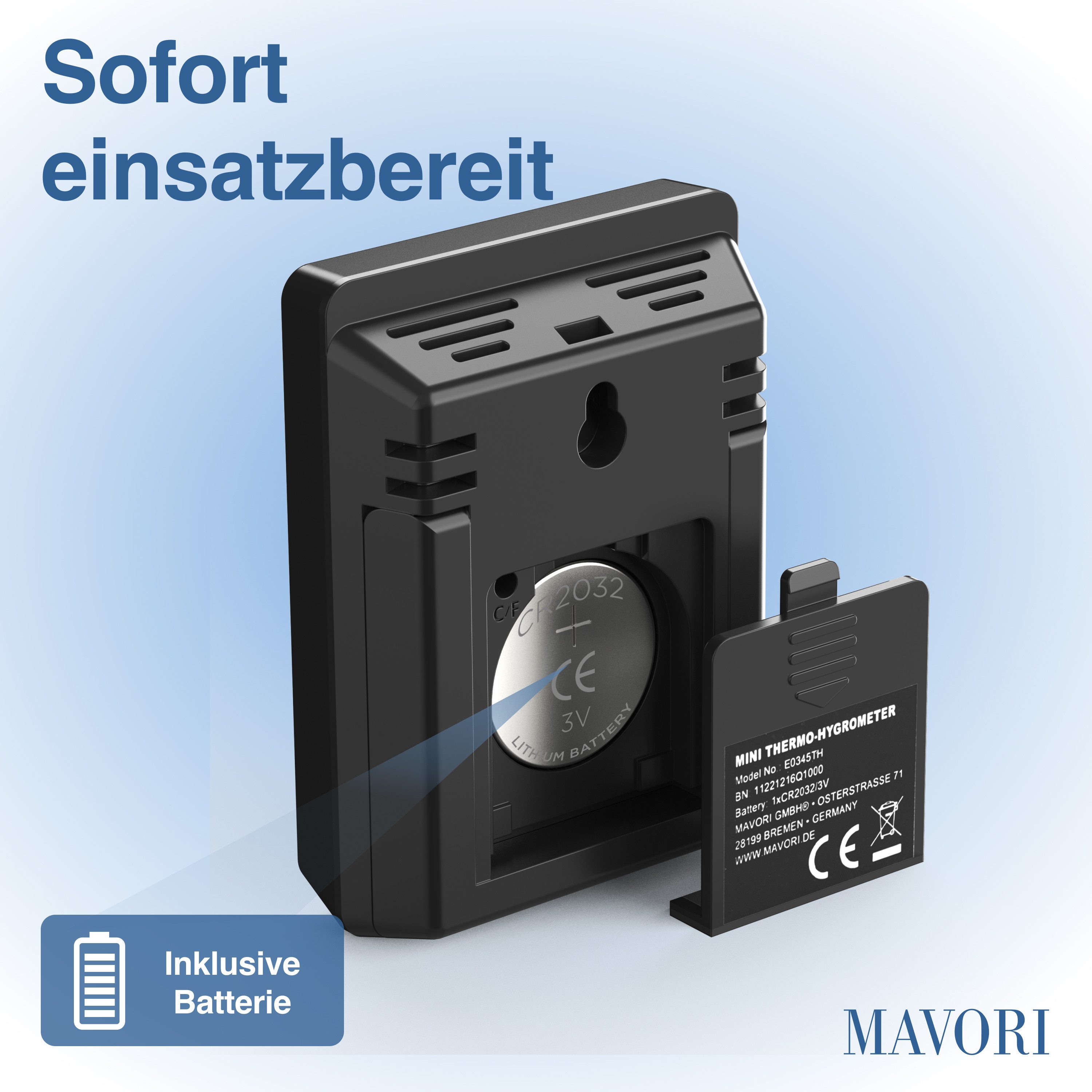 MAVORI Hygrometer und Thermometer digital mit sehr präzisen Messwerten, (3-St), Thermometer mit Luftfeuchtigkeit