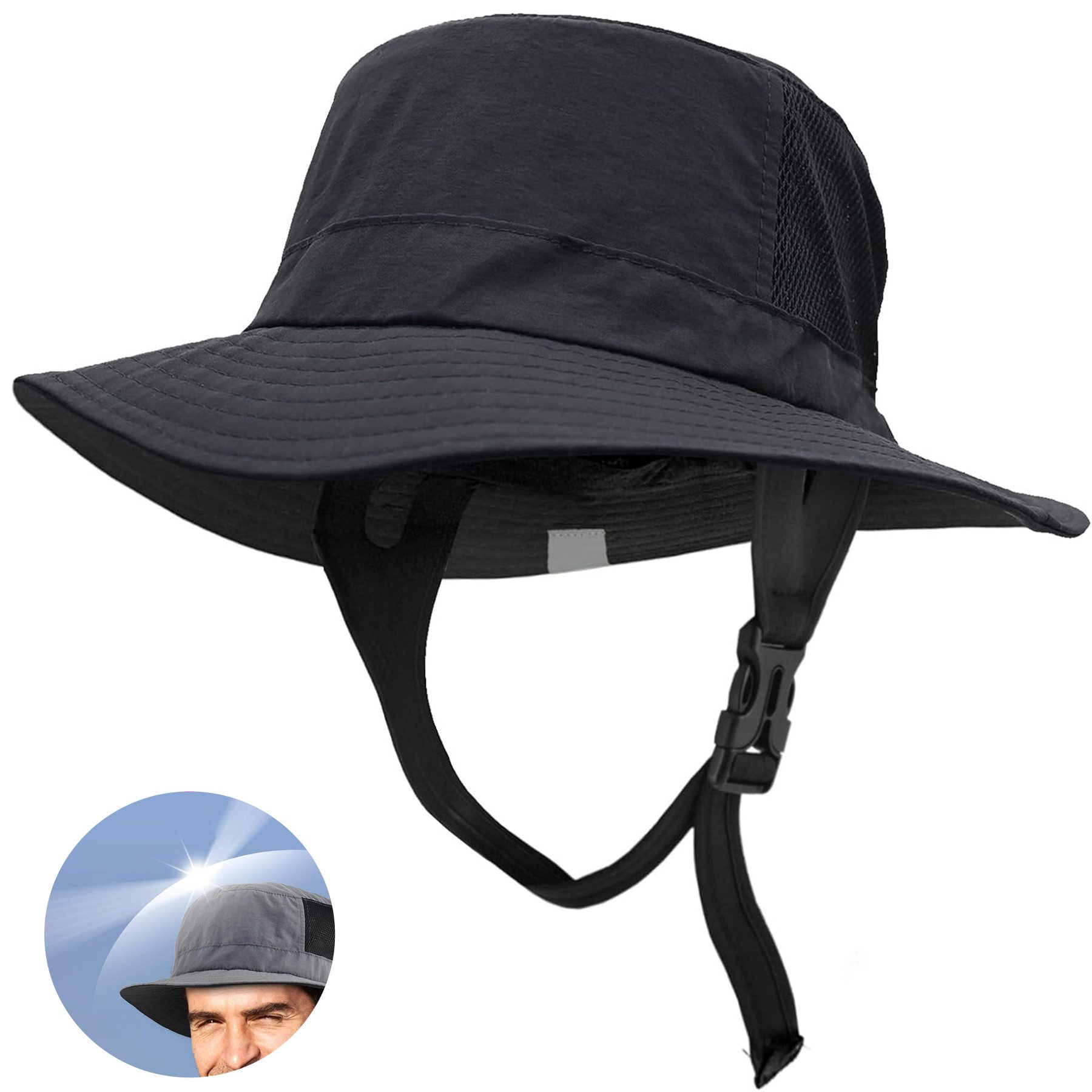 Mutig Sonnenhut Fischerhut LSF 50, Sonnenhut mit breiter Krempe, Unisex Outdoor Hut (Mit reflektierendem Streifen, wasserdicht, verstellbar, atmungsaktiv, für Outdoor-Abenteuer, Wandern, Angeln, Safari, leicht verstaubar)