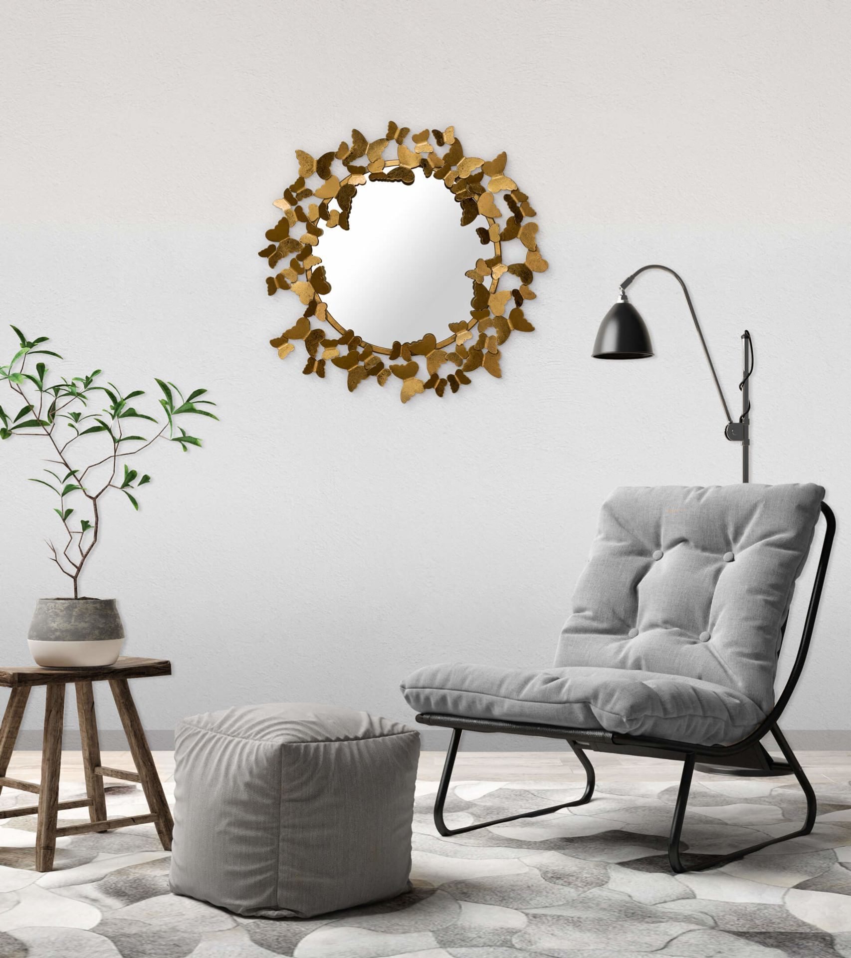 KUNSTLOFT Wandspiegel Gilded Butterflies 63x63x4 cm, handgefertigter Deko-Spiegel aus Metall